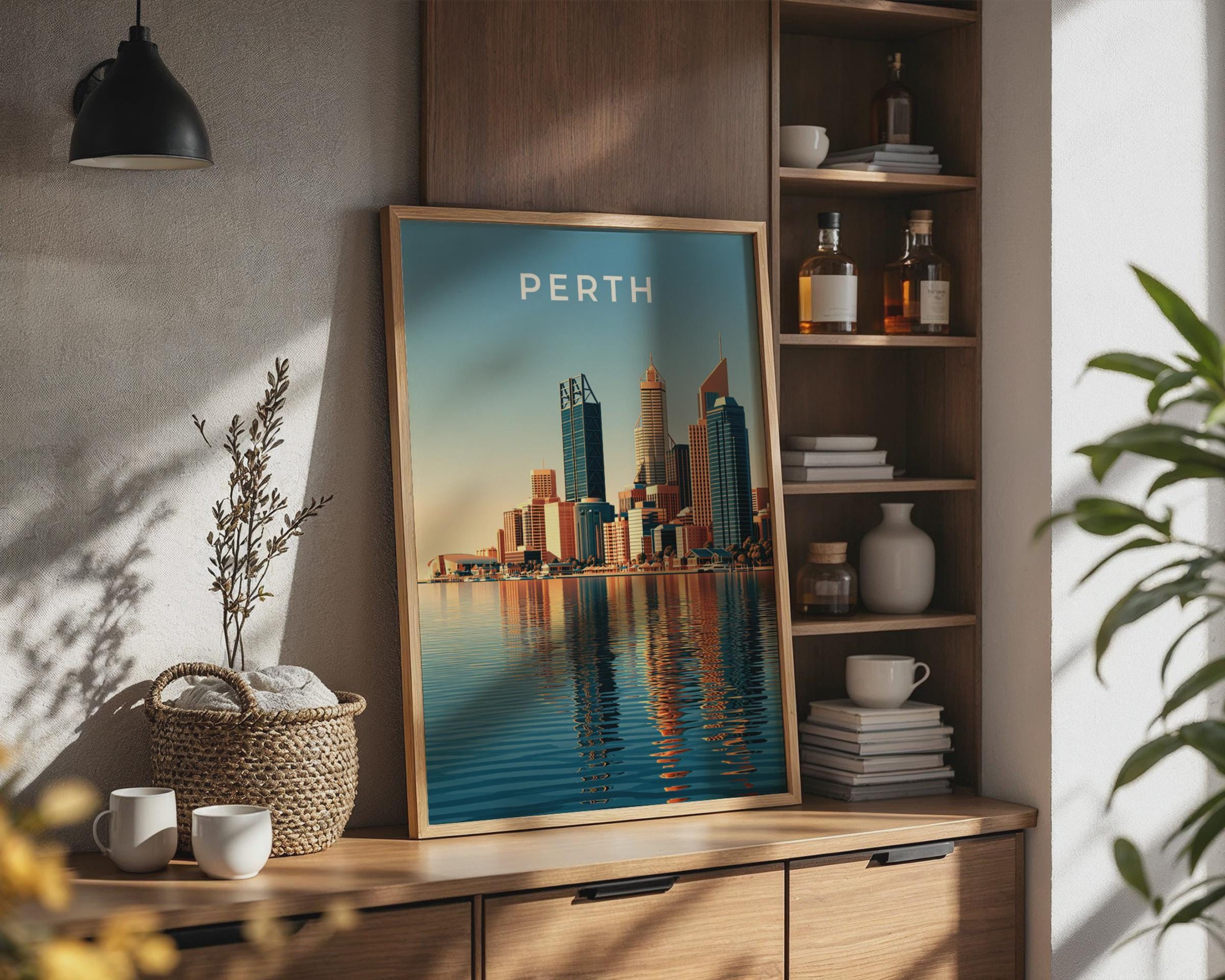 Perth Skyline Minimalist Cityscape Art Print - Travel Wall Art