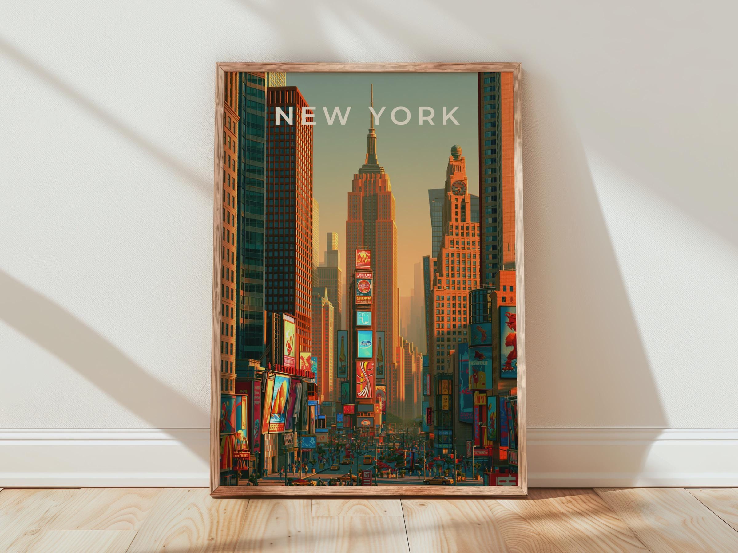 New York Cityscape Art Print Wall Decor Empire State Times Square - Travel Wall Art