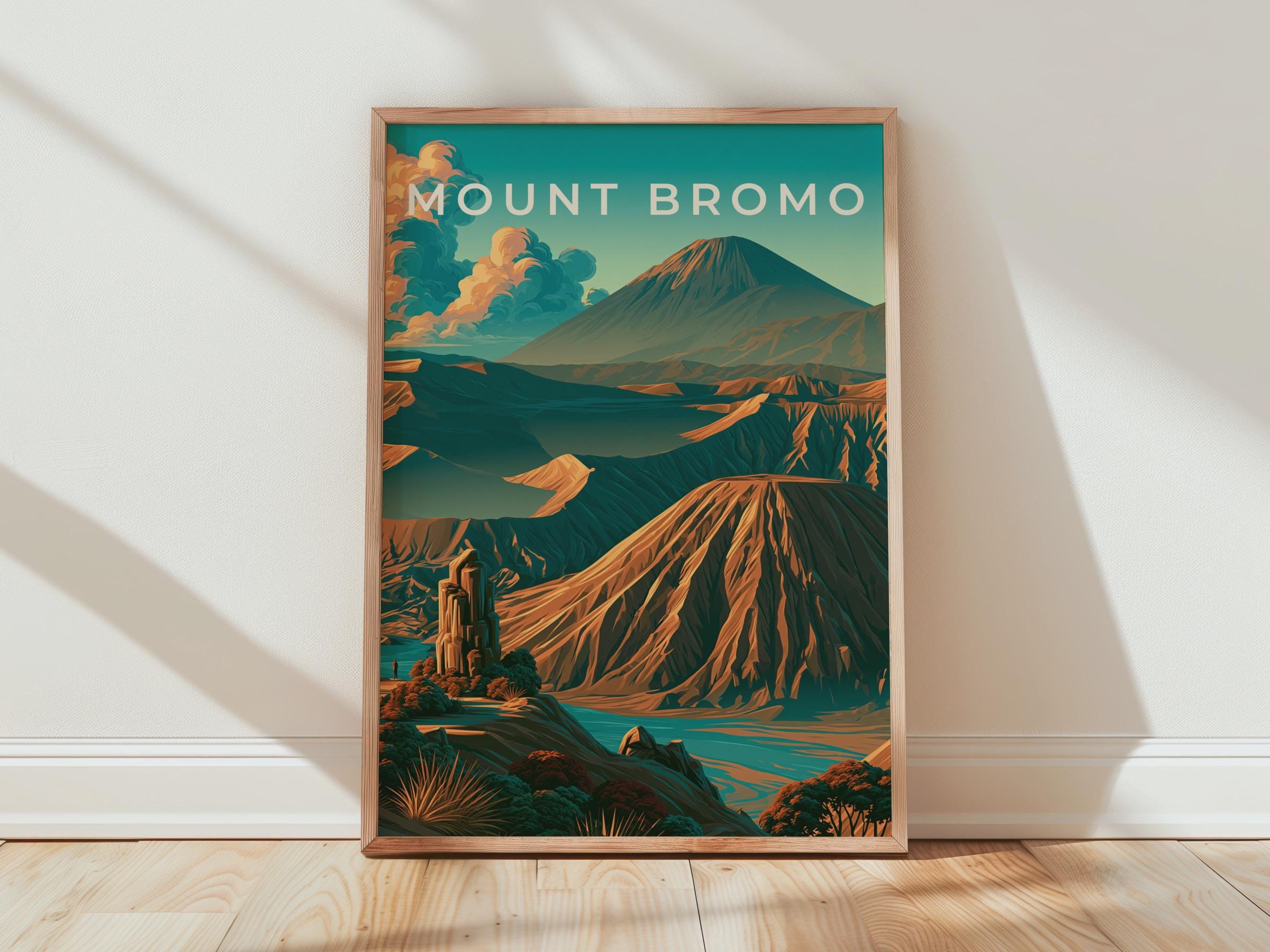 Mount Bromo Volcano Poster, Indonesia Wall Art, Retro Landscape Print - Travel Wall Art