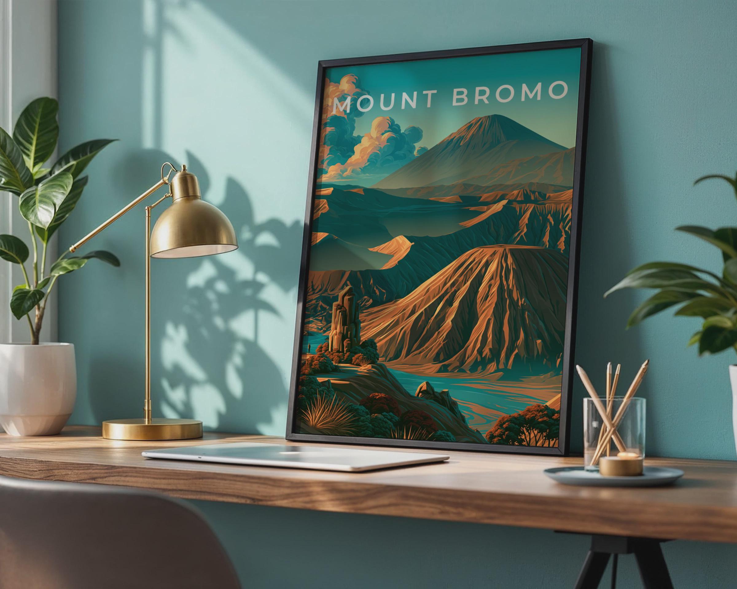 Mount Bromo Volcano Poster, Indonesia Wall Art, Retro Landscape Print - Travel Wall Art