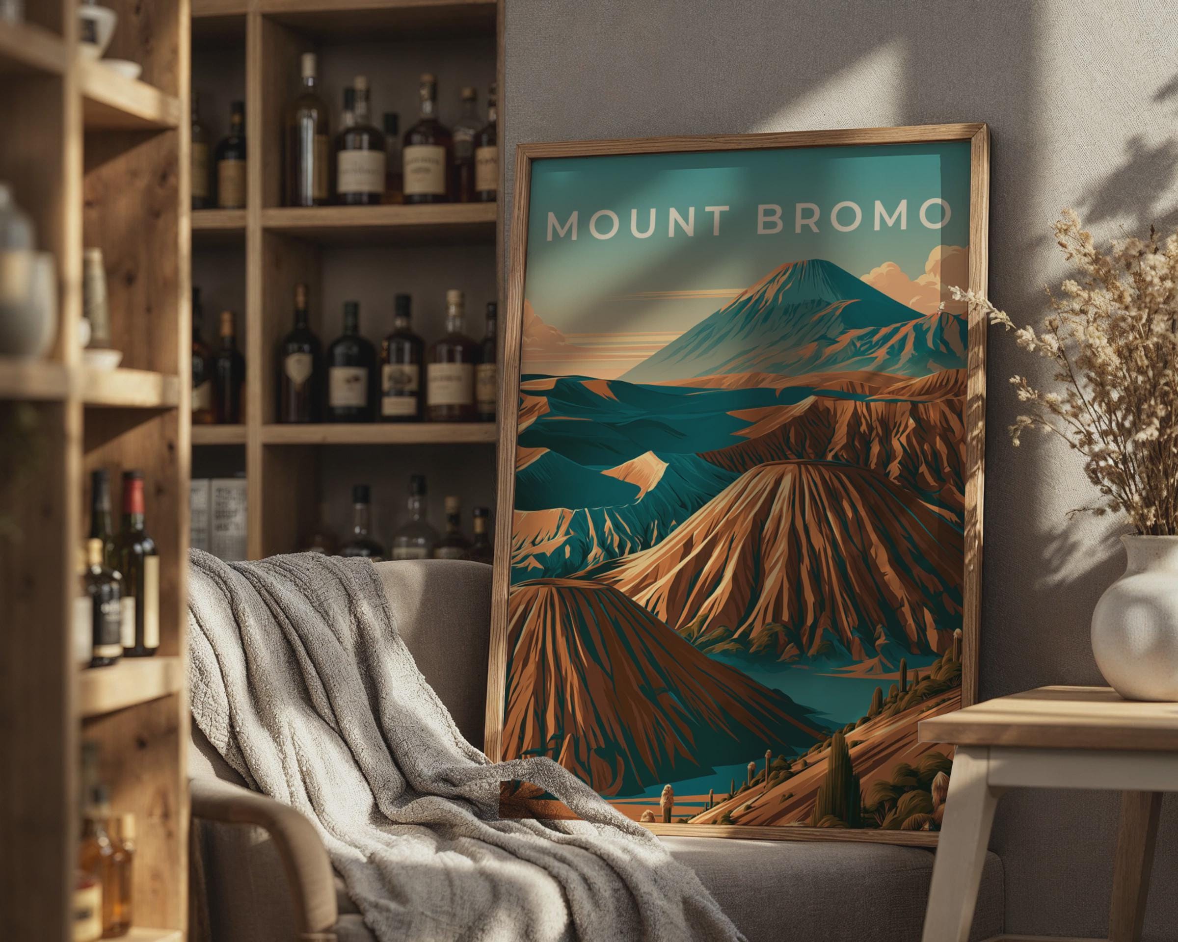 Mount Bromo Print, Indonesia Volcano Poster, Retro Java Wall Art - Travel Wall Art