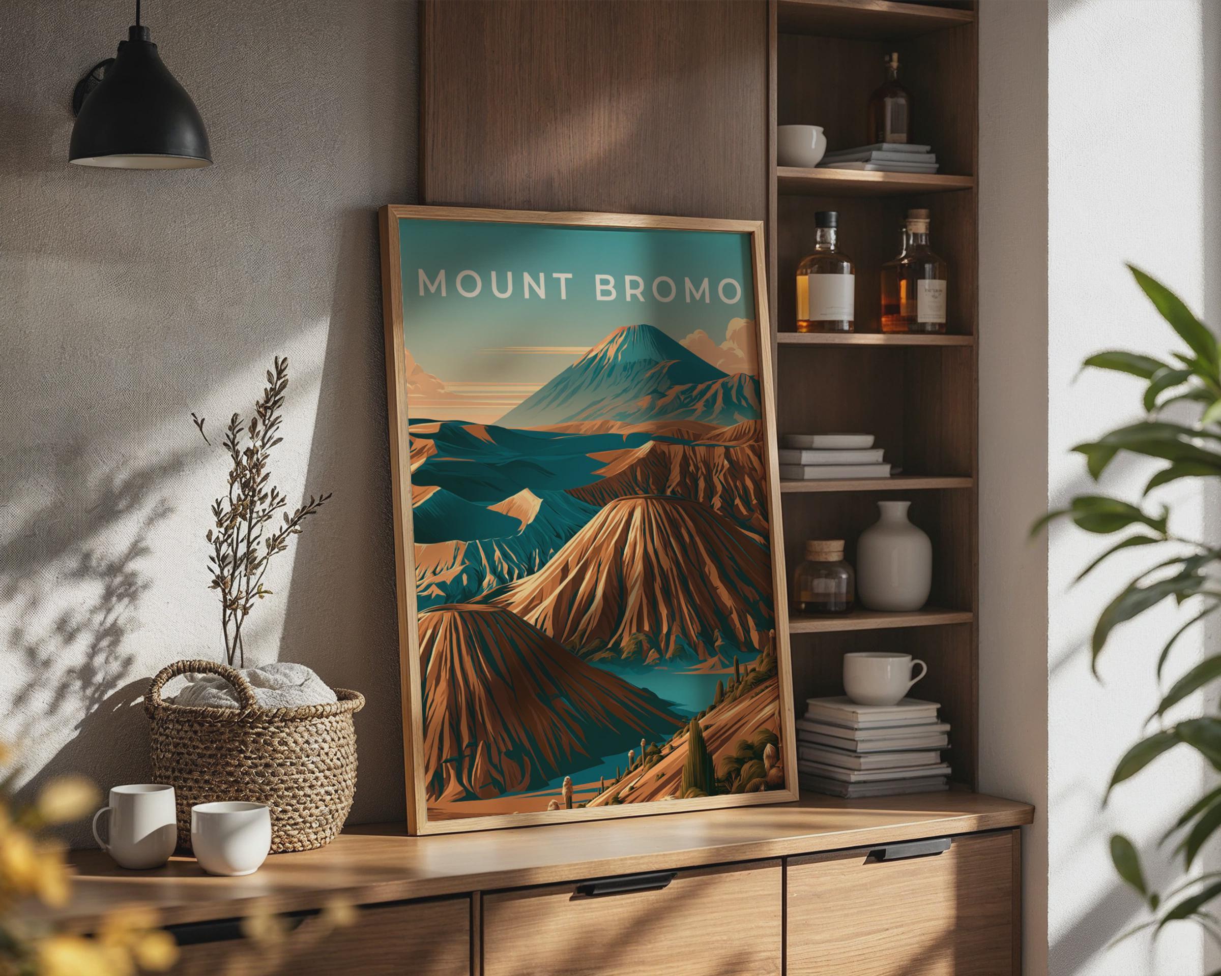 Mount Bromo Print, Indonesia Volcano Poster, Retro Java Wall Art - Travel Wall Art