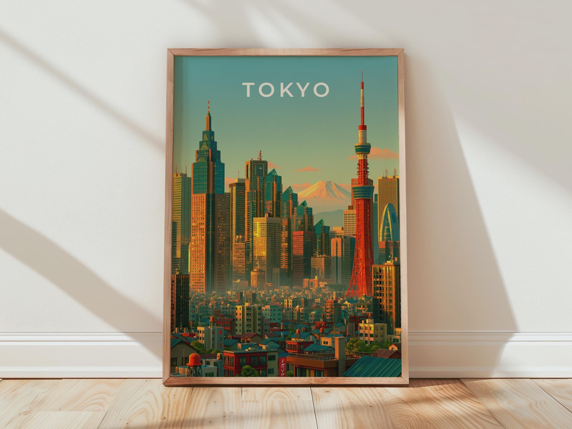 Tokyo Skyline Print, Tokyo Tower, Mount Fuji, Japan City Wall Art Poster - Travel Wall Art