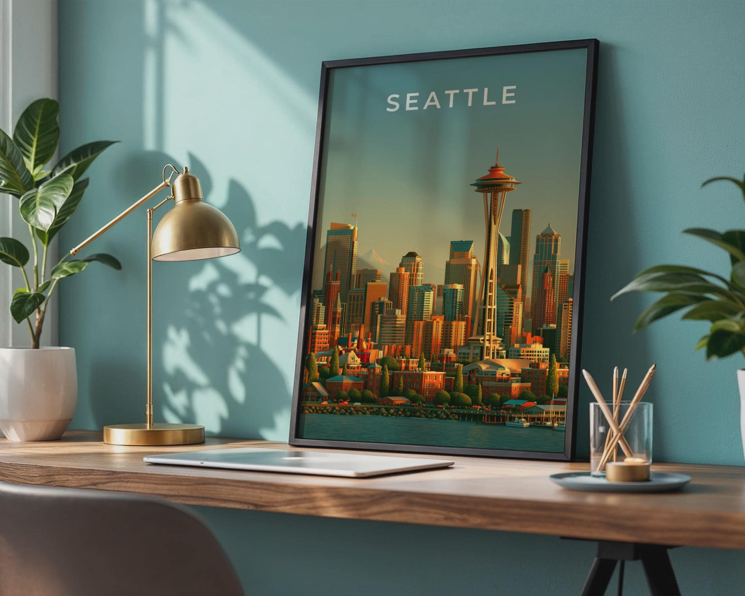 Seattle Skyline Print, Space Needle Wall Art, Retro City Poster, Washington - Travel Wall Art