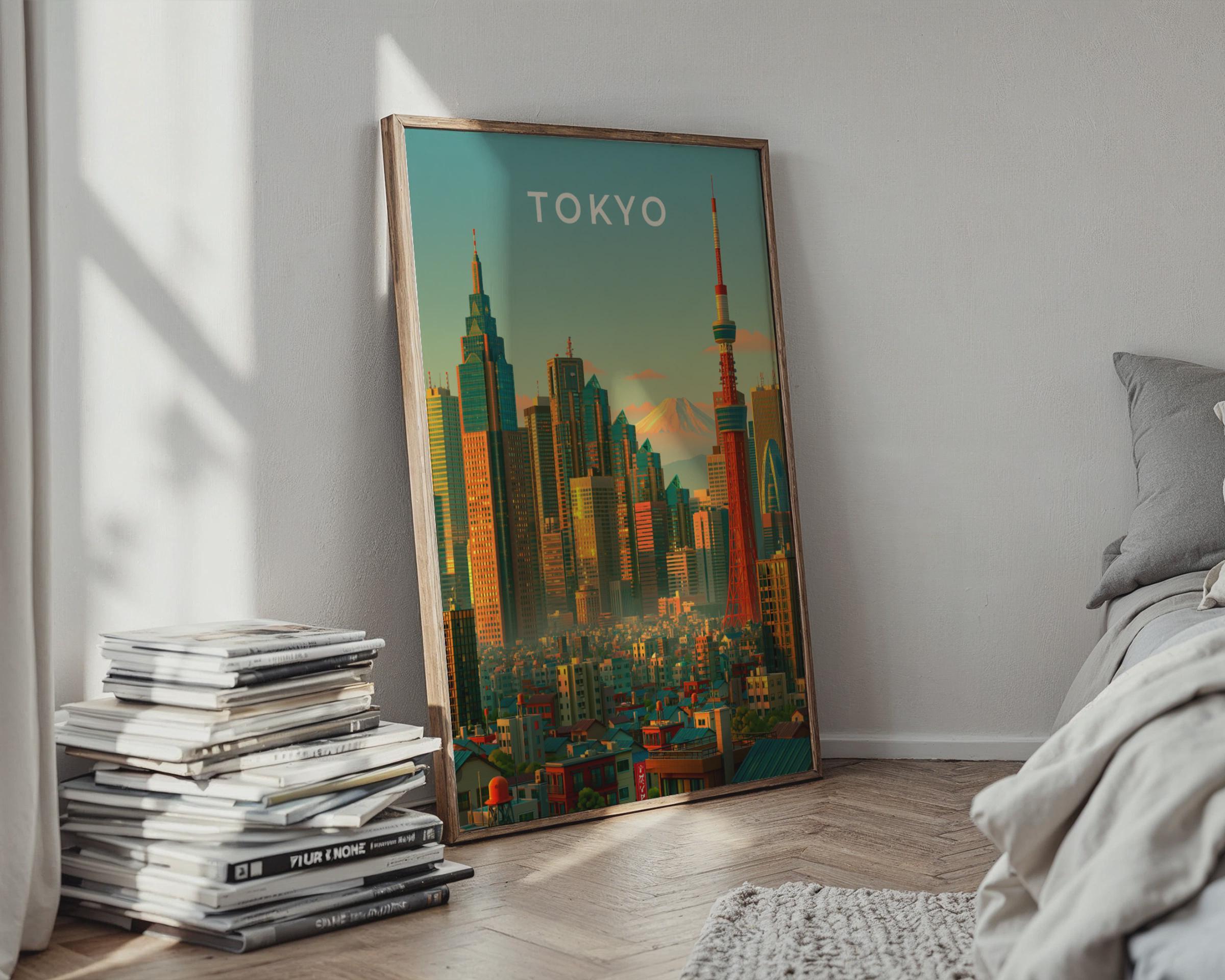 Tokyo Skyline Print, Tokyo Tower, Mount Fuji, Japan City Wall Art Poster - Travel Wall Art