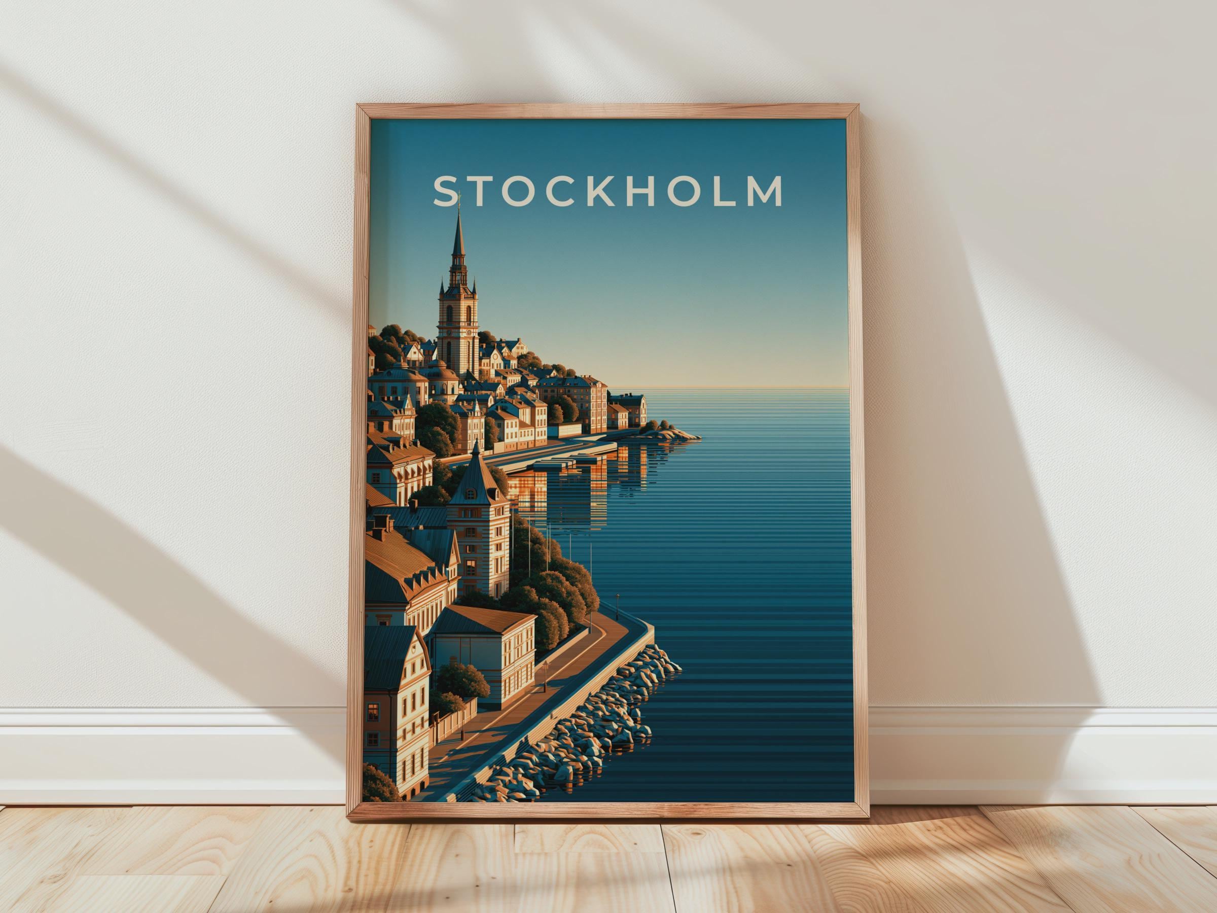 Stockholm Print, Sweden City Poster, Scandinavian Wall Art, Blue Waterfront - Travel Wall Art