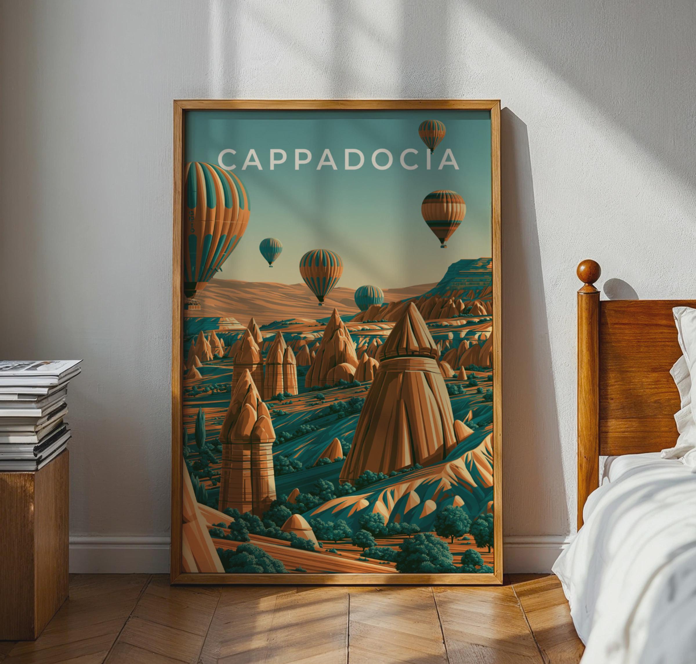 Cappadocia Print, Hot Air Balloon Wall Art, Turkey Landscape Poster - Travel Wall Art
