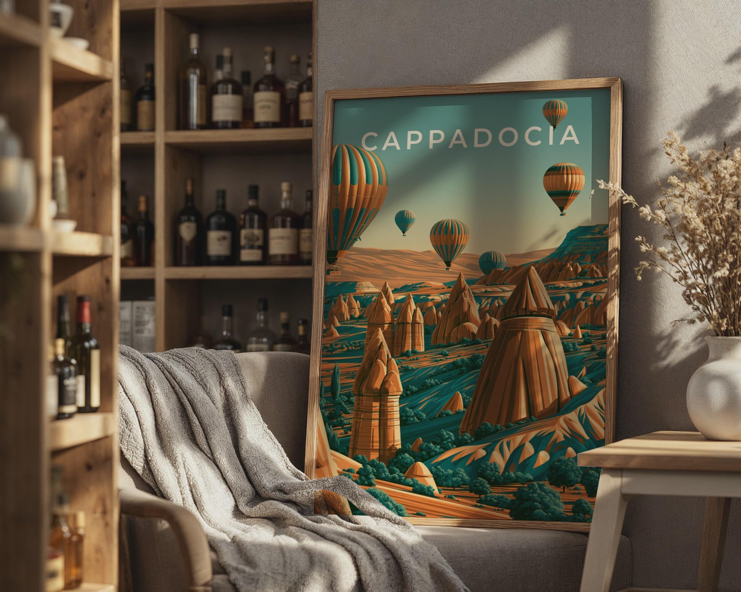 Cappadocia Print, Hot Air Balloon Wall Art, Turkey Landscape Poster - Travel Wall Art