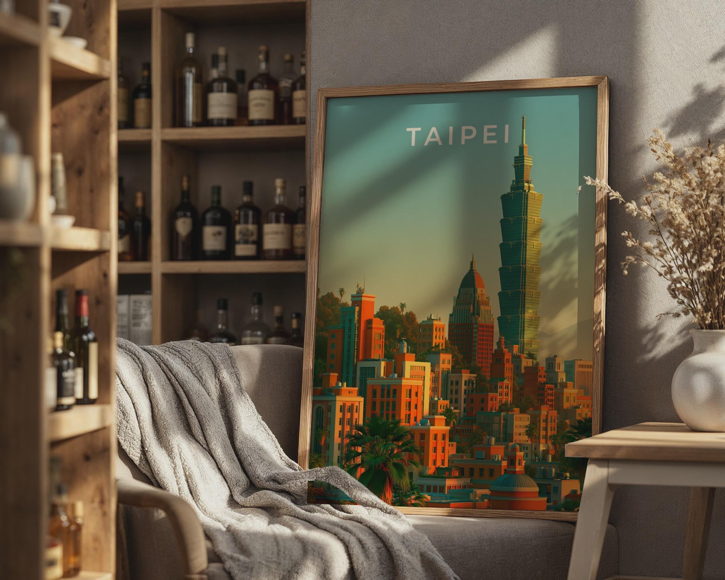 Taipei Skyline Print, Taipei 101 Tower, Taiwan City Wall Art Poster - Travel Wall Art