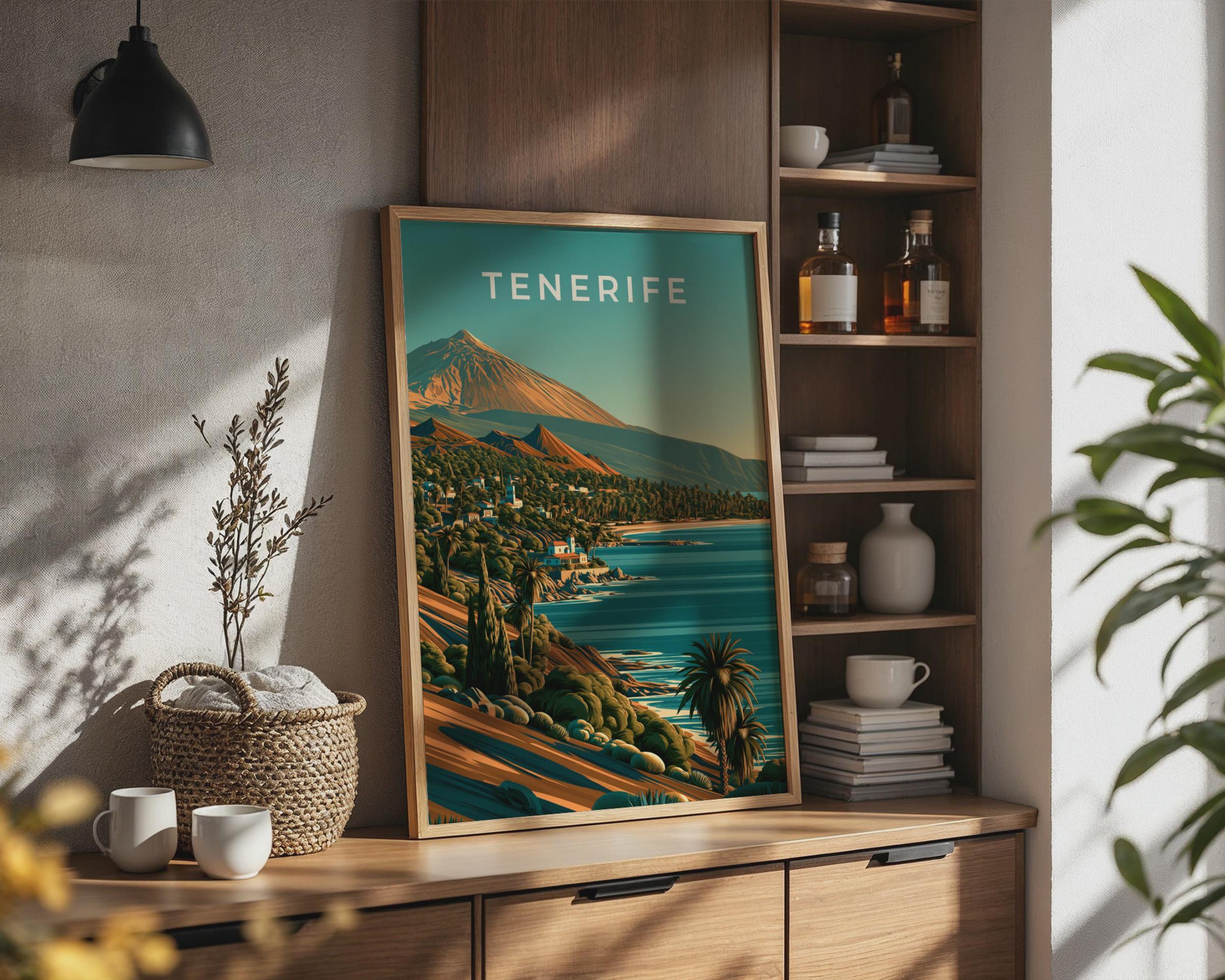 Tenerife Print, Canary Islands Wall Art, Retro Coastal Poster, Mount Teide - Travel Wall Art