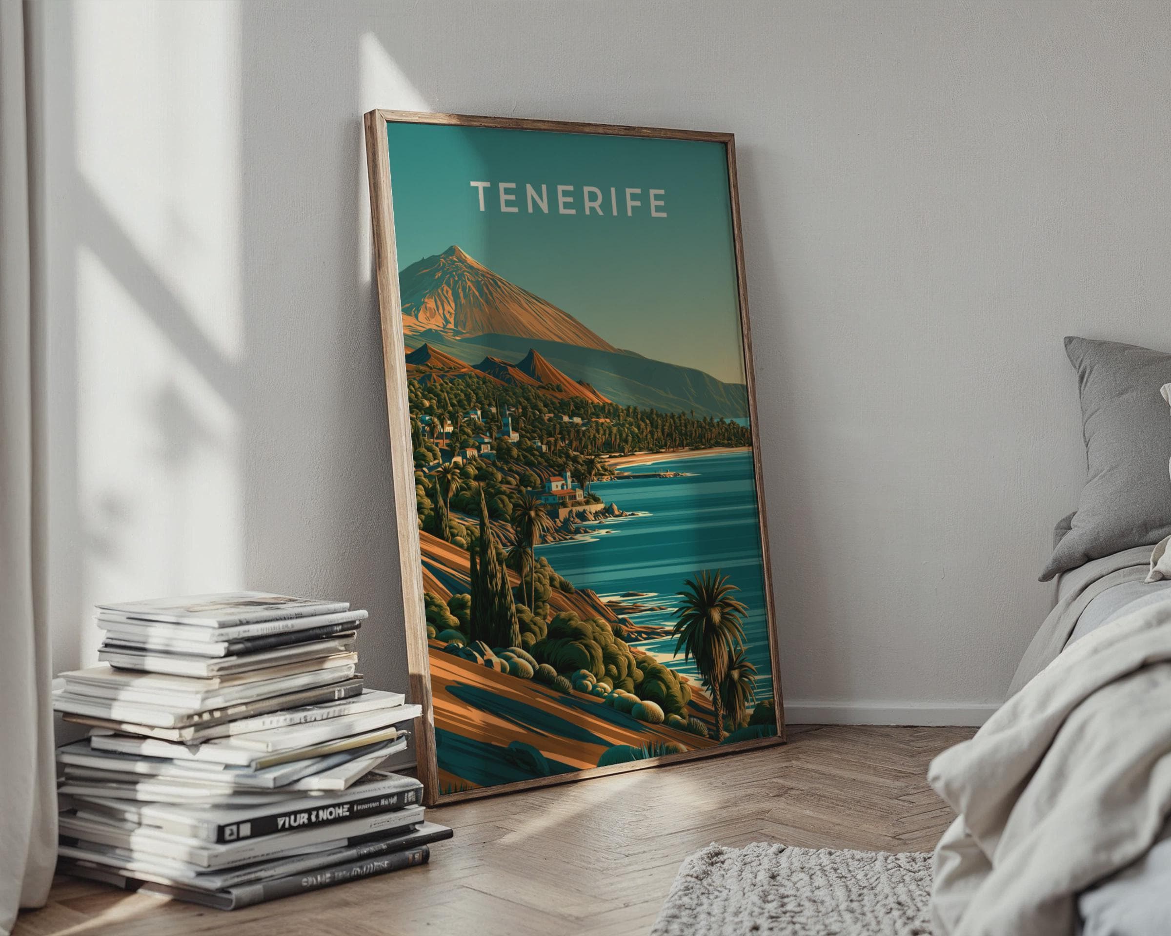 Tenerife Print, Canary Islands Wall Art, Retro Coastal Poster, Mount Teide - Travel Wall Art