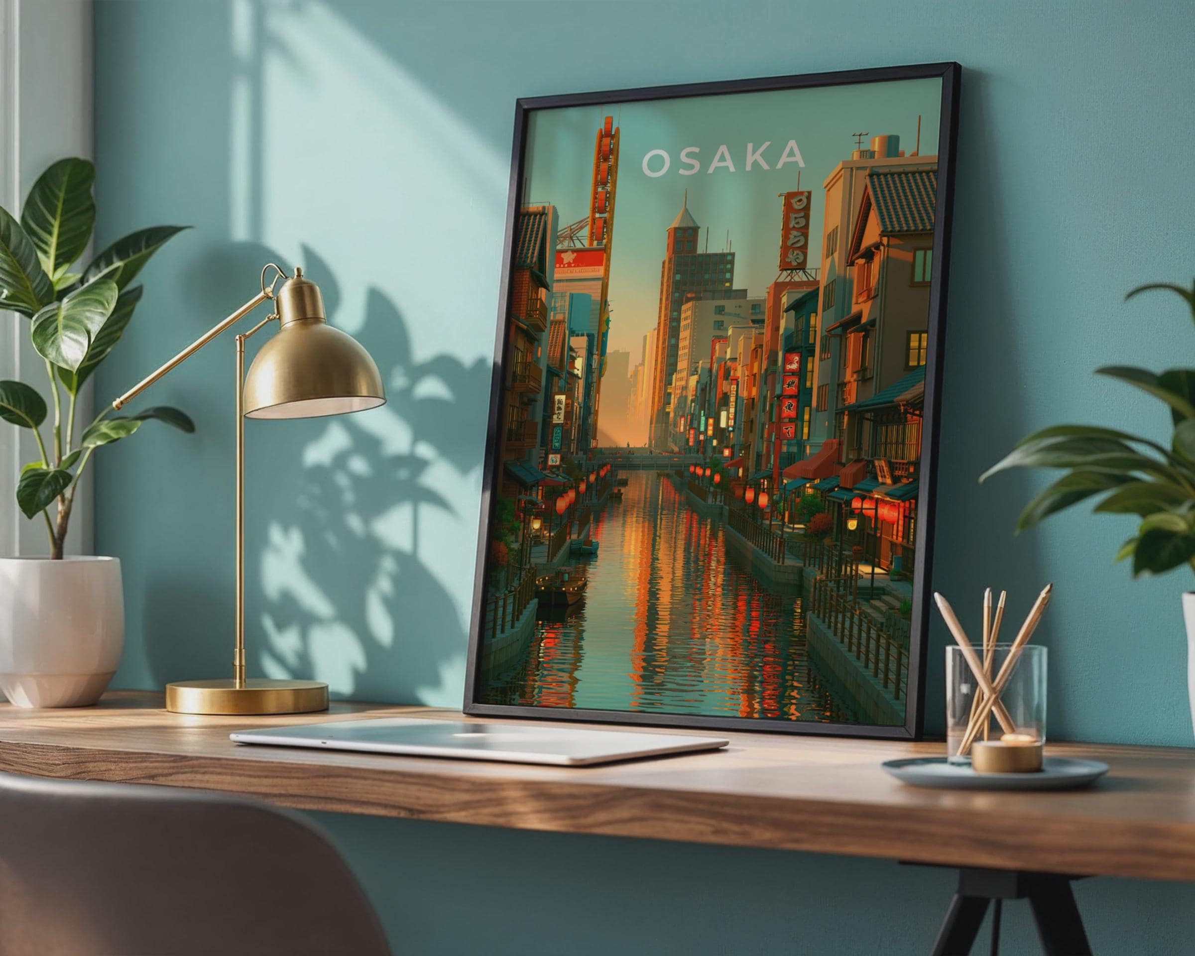 Osaka Print, Dotonbori Canal Sunset, Japan City Wall Art, Retro Poster - Travel Wall Art
