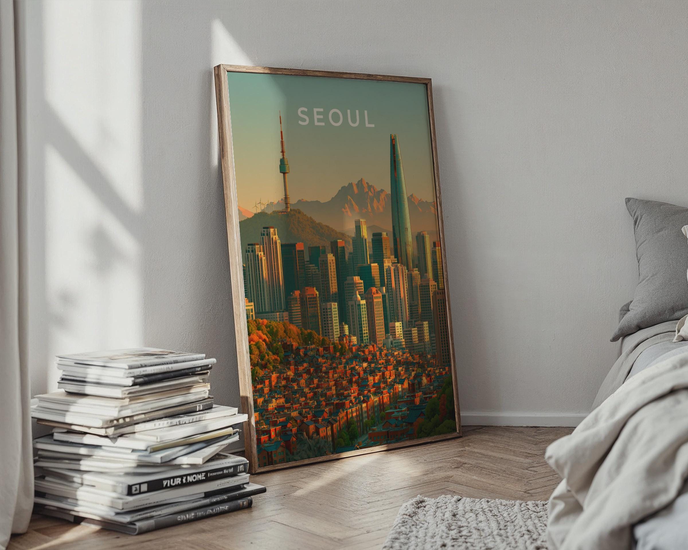 Seoul Skyline Print, South Korea City Poster, N Seoul Tower, Lotte World Tower Art - Travel Wall Art