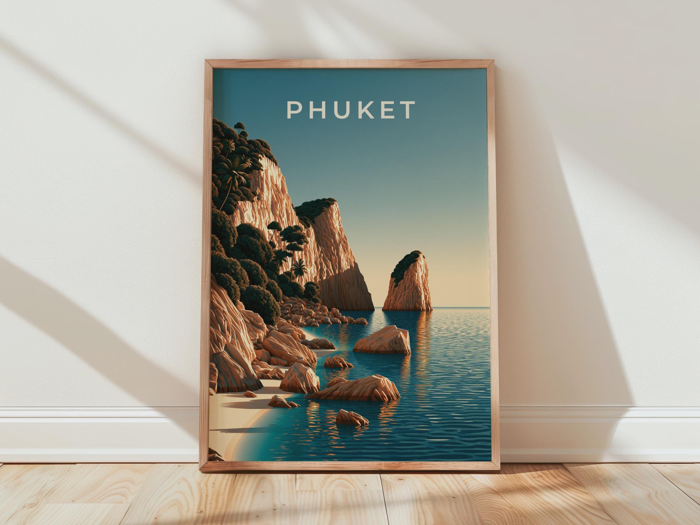 Phuket Print, Thailand Beach Wall Art, Coastal Cliff Poster, Teal Ocean Decor - Travel Wall Art