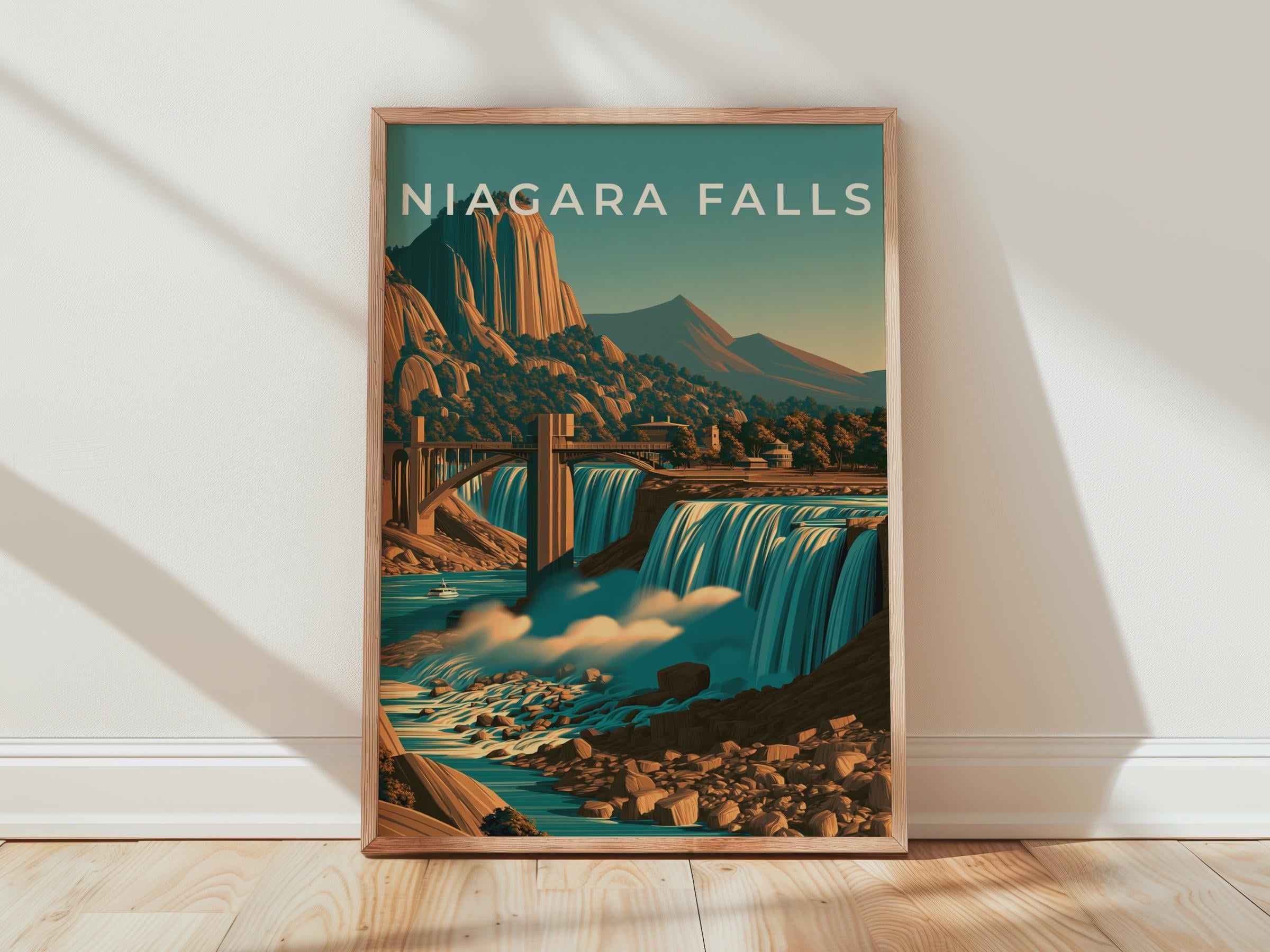 Niagara Falls Print, Vintage Style Waterfall Poster - Travel Wall Art