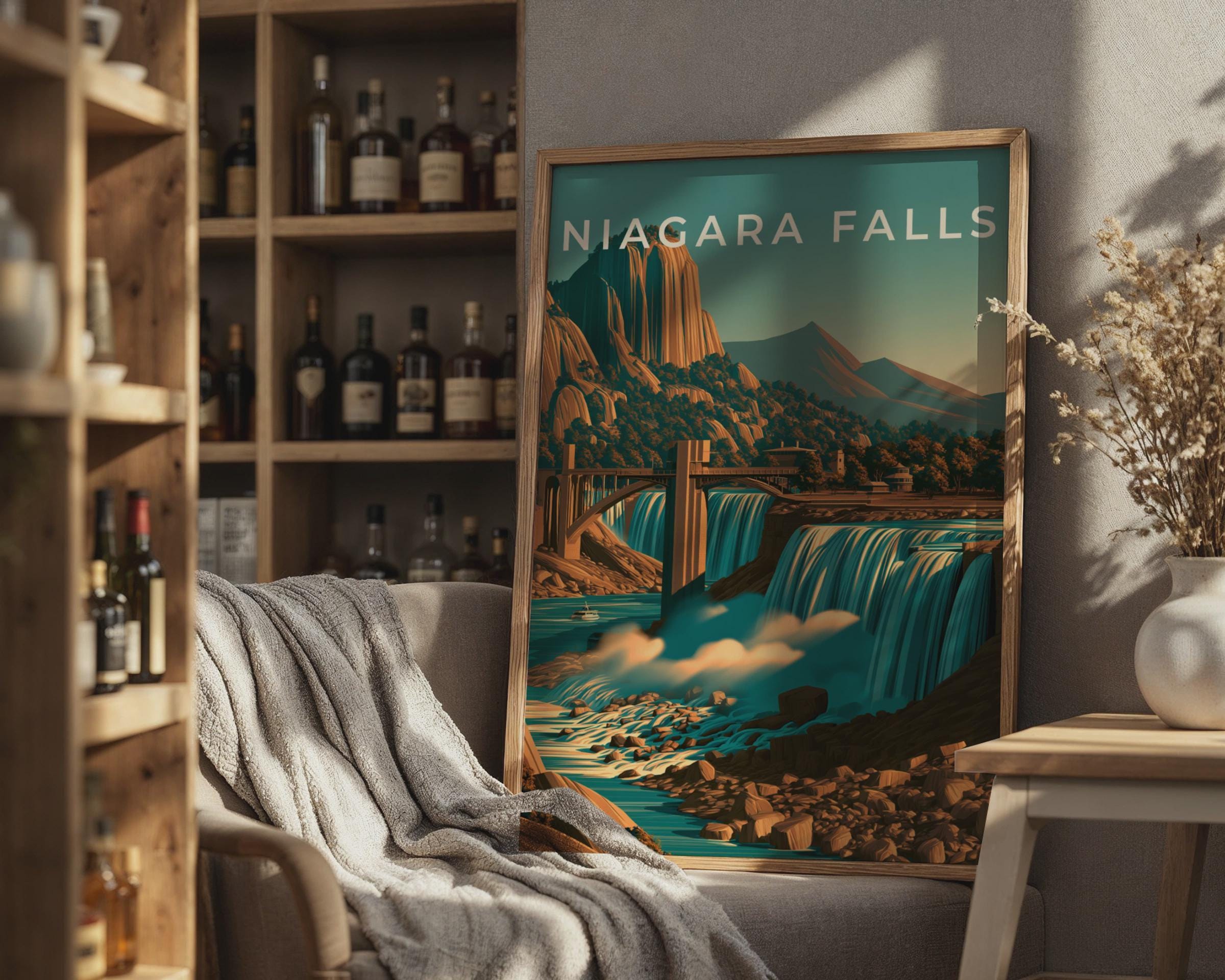 Niagara Falls Print, Vintage Style Waterfall Poster - Travel Wall Art