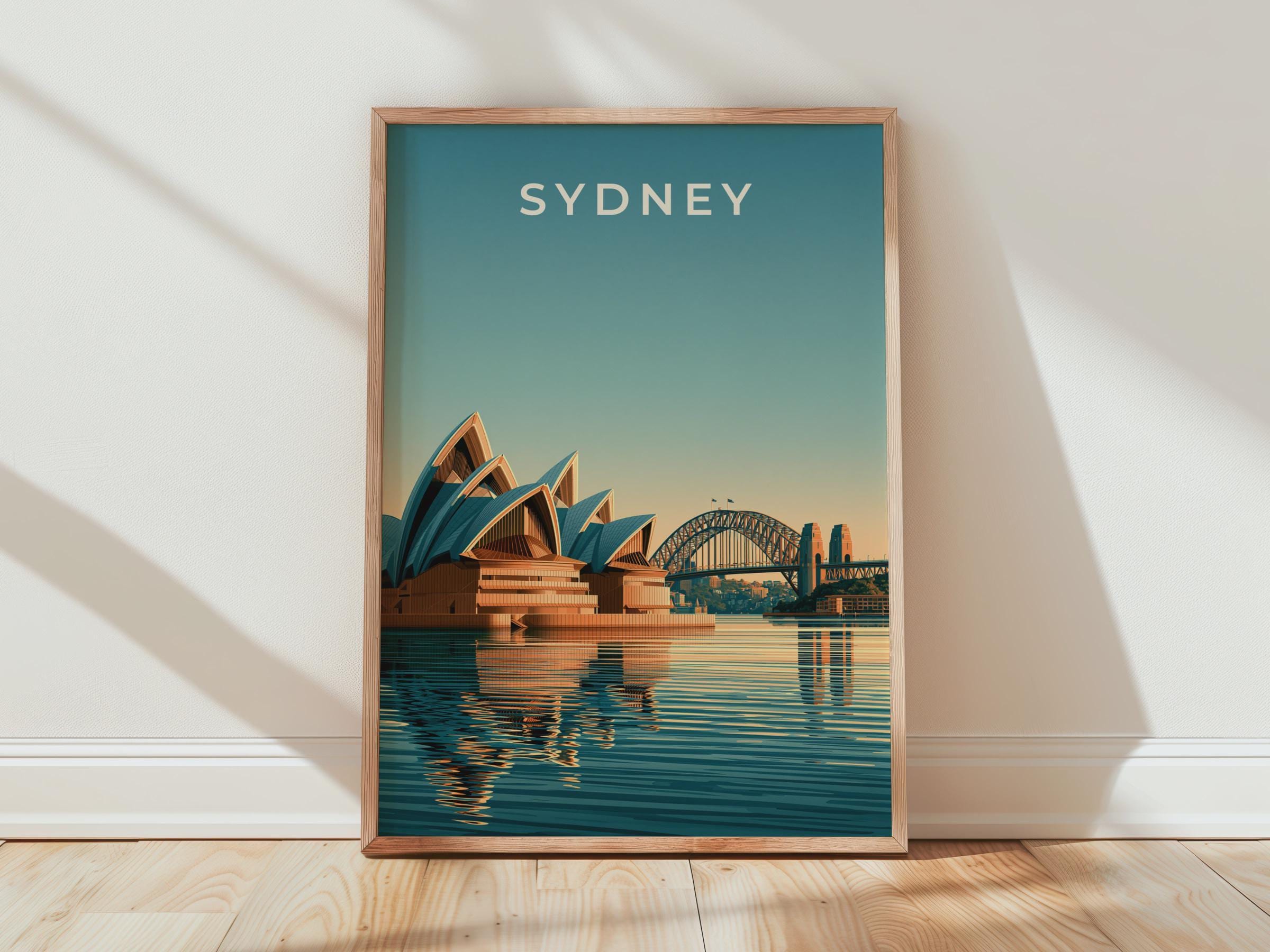 Sydney Opera House Print, Harbour Bridge, Australia Wall Art, Retro City Poster - Travel Wall Art