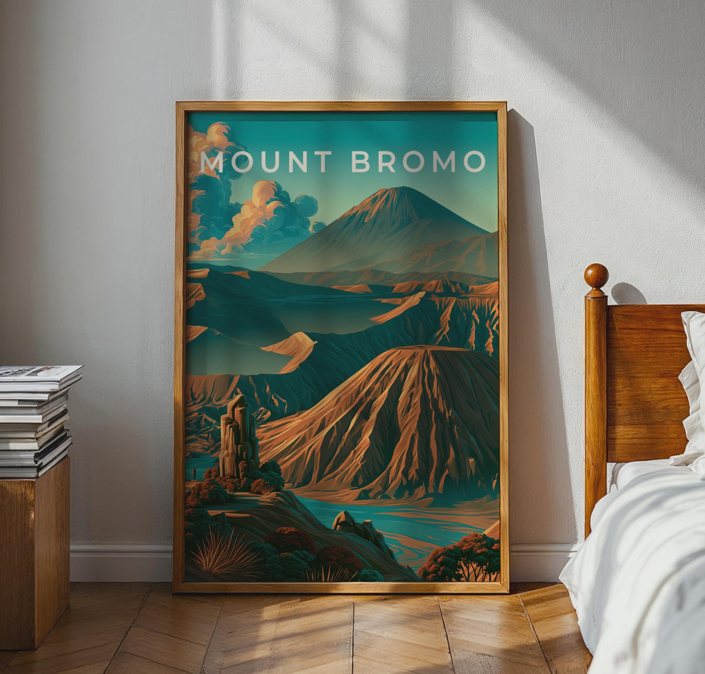 Mount Bromo Volcano Poster, Indonesia Wall Art, Retro Landscape Print - Travel Wall Art