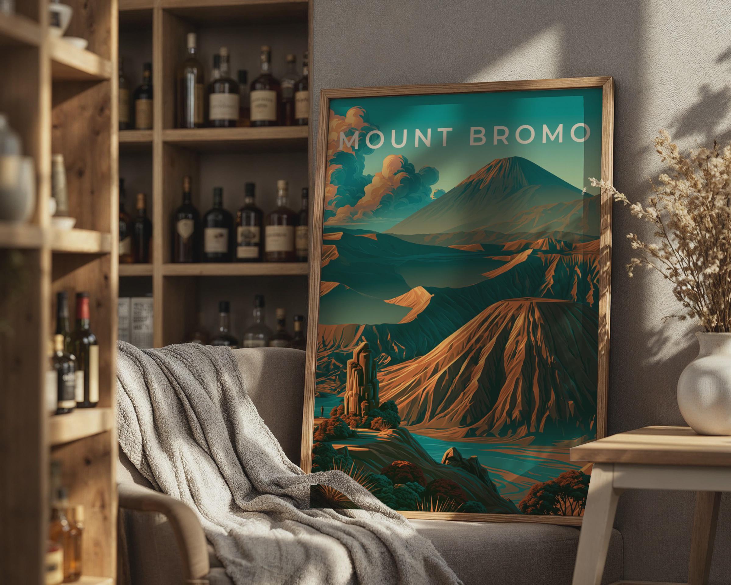 Mount Bromo Volcano Poster, Indonesia Wall Art, Retro Landscape Print - Travel Wall Art