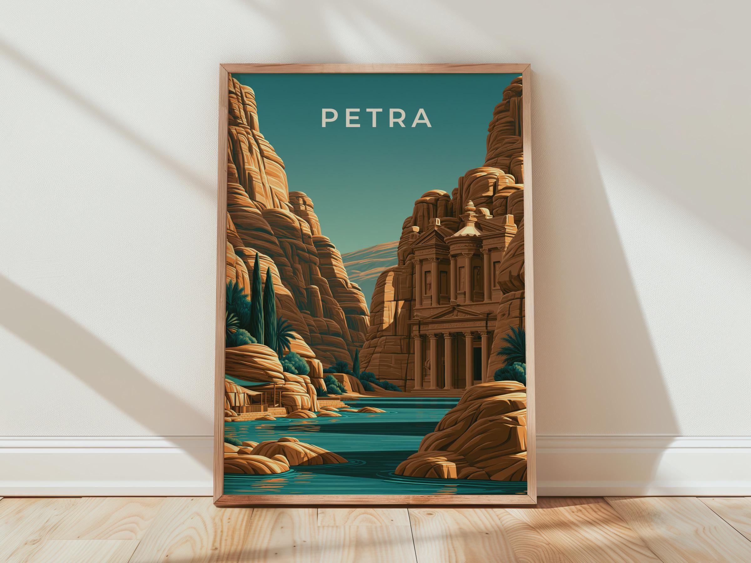 Petra Jordan Print, Al-Khazneh Treasury Wall Art, Vintage Style Poster - Travel Wall Art
