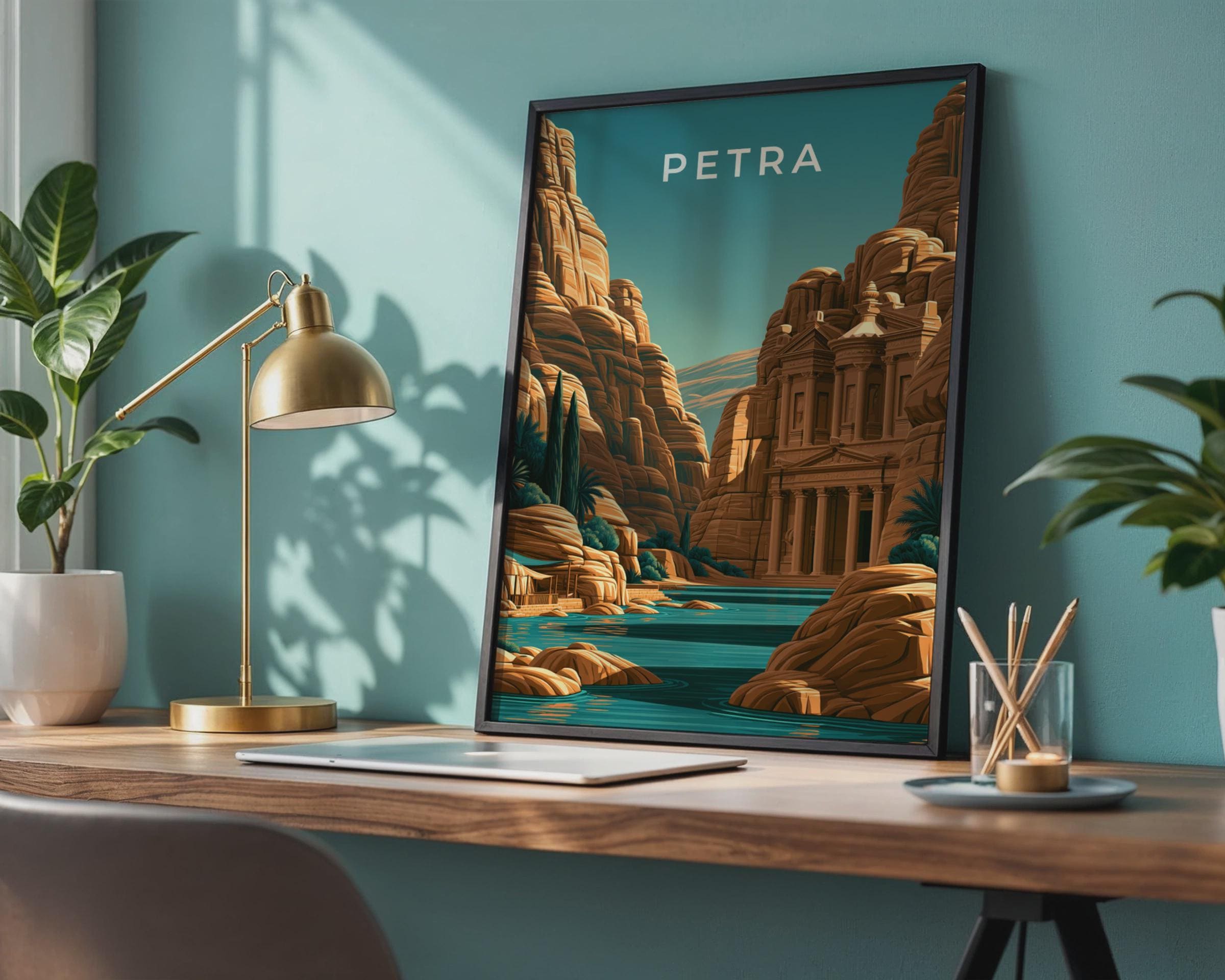Petra Jordan Print, Al-Khazneh Treasury Wall Art, Vintage Style Poster - Travel Wall Art