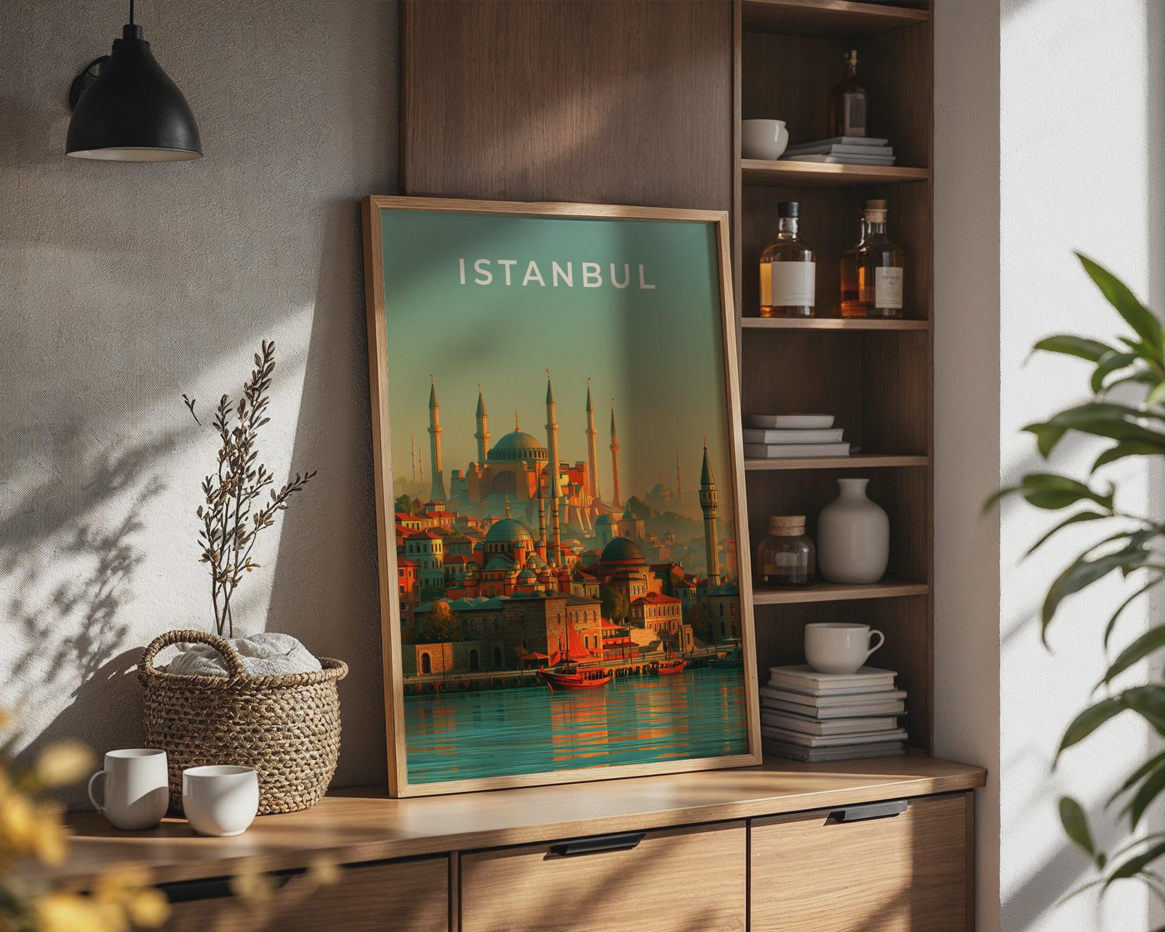 Istanbul Print, Turkey Skyline Wall Art, Mosque Poster, Vintage City Illustration - Travel Wall Art
