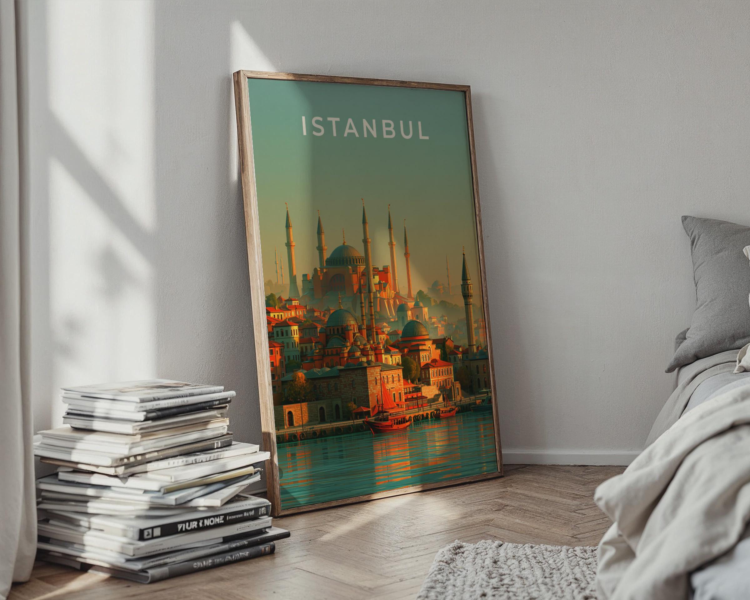 Istanbul Print, Turkey Skyline Wall Art, Mosque Poster, Vintage City Illustration - Travel Wall Art