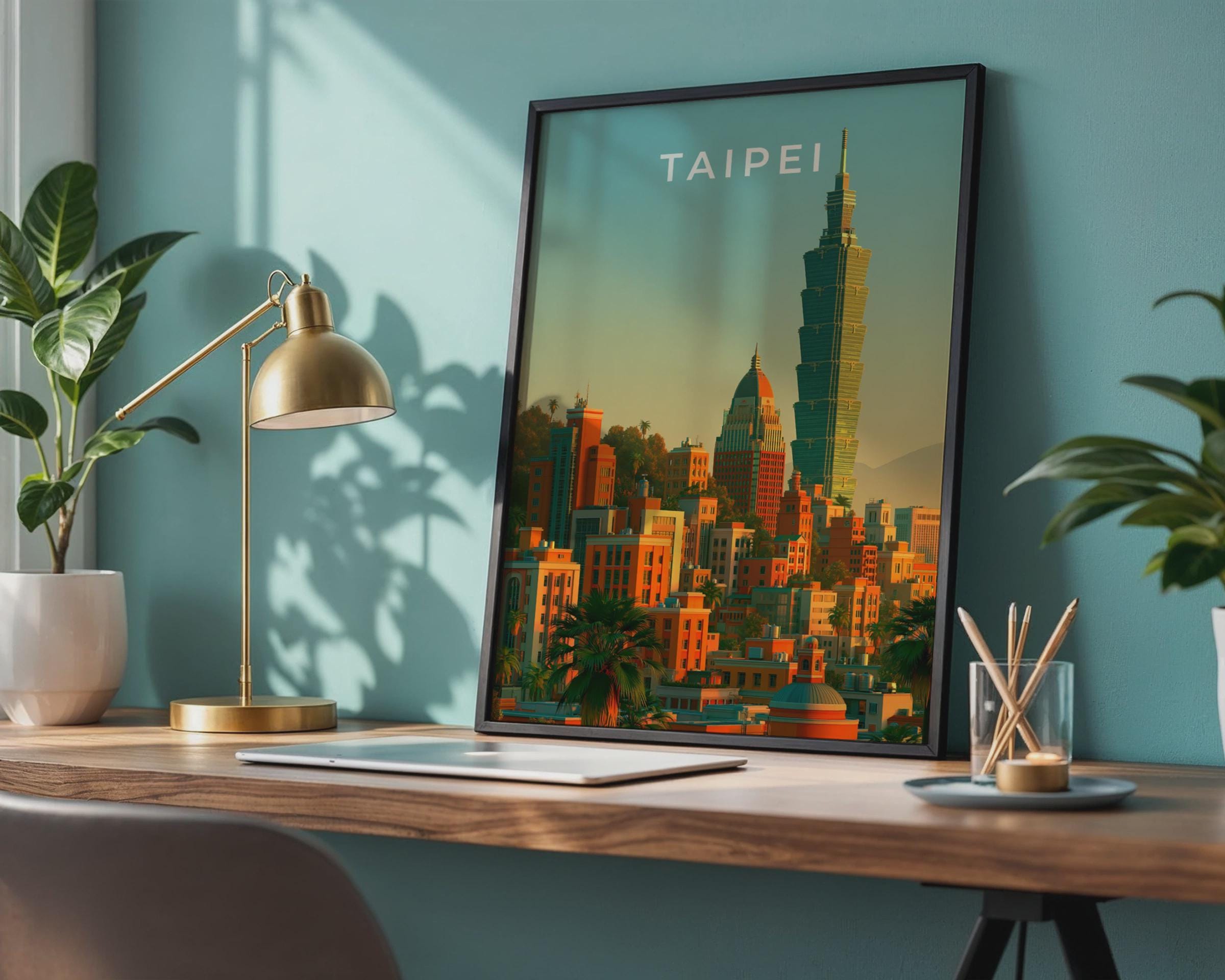 Taipei Skyline Print, Taipei 101 Tower, Taiwan City Wall Art Poster - Travel Wall Art