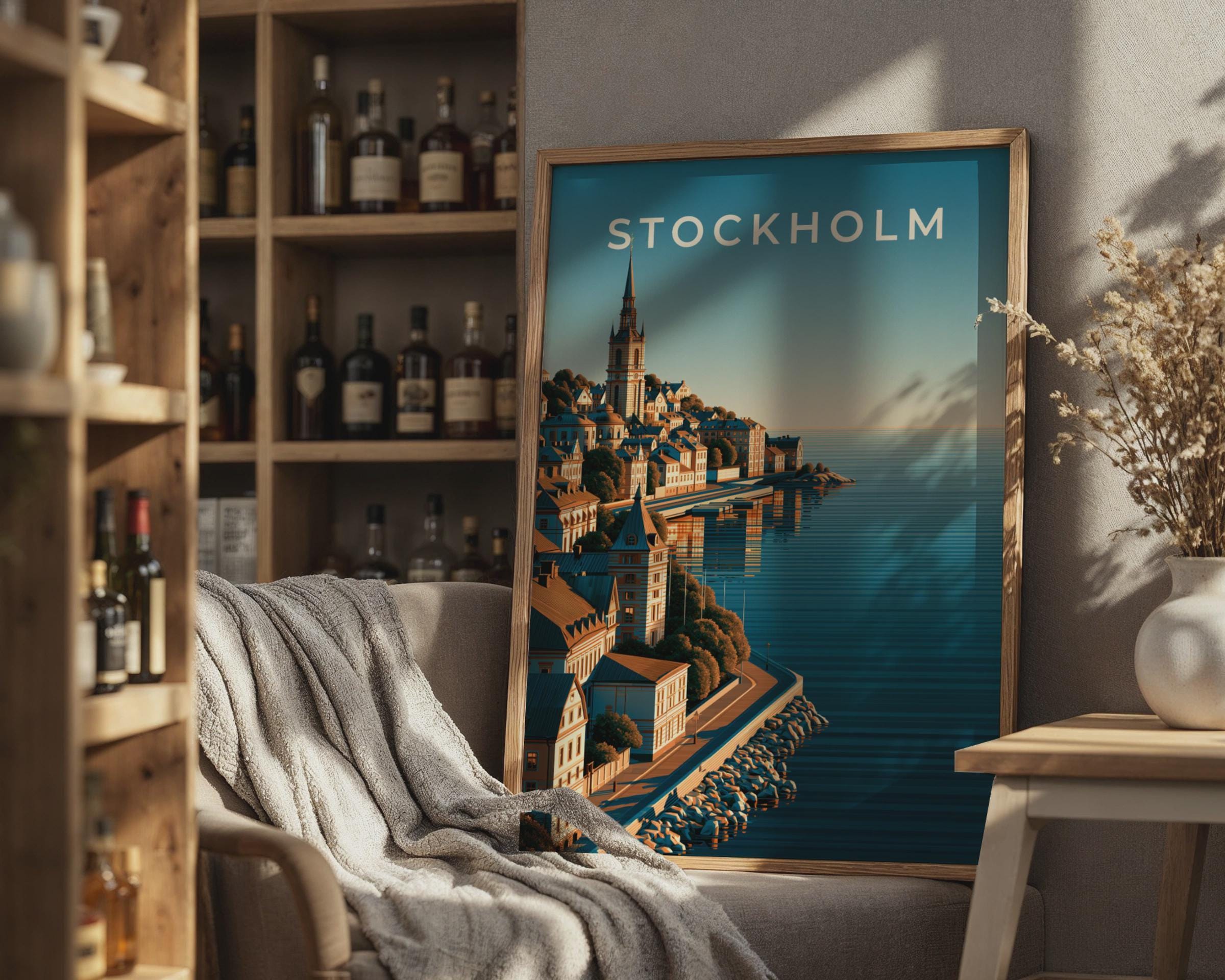Stockholm Print, Sweden City Poster, Scandinavian Wall Art, Blue Waterfront - Travel Wall Art