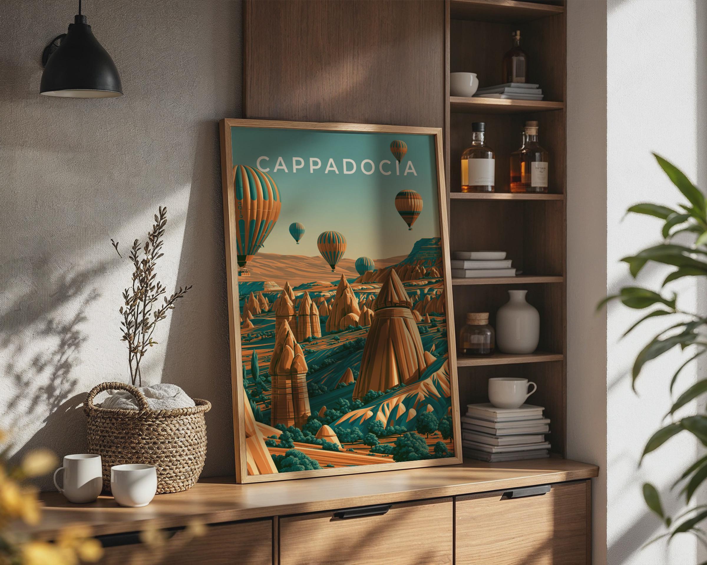 Cappadocia Print, Hot Air Balloon Wall Art, Turkey Landscape Poster - Travel Wall Art