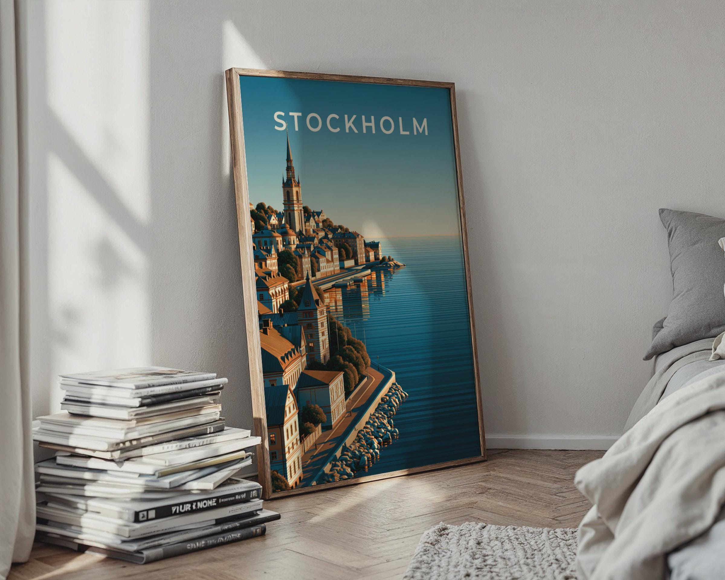 Stockholm Print, Sweden City Poster, Scandinavian Wall Art, Blue Waterfront - Travel Wall Art