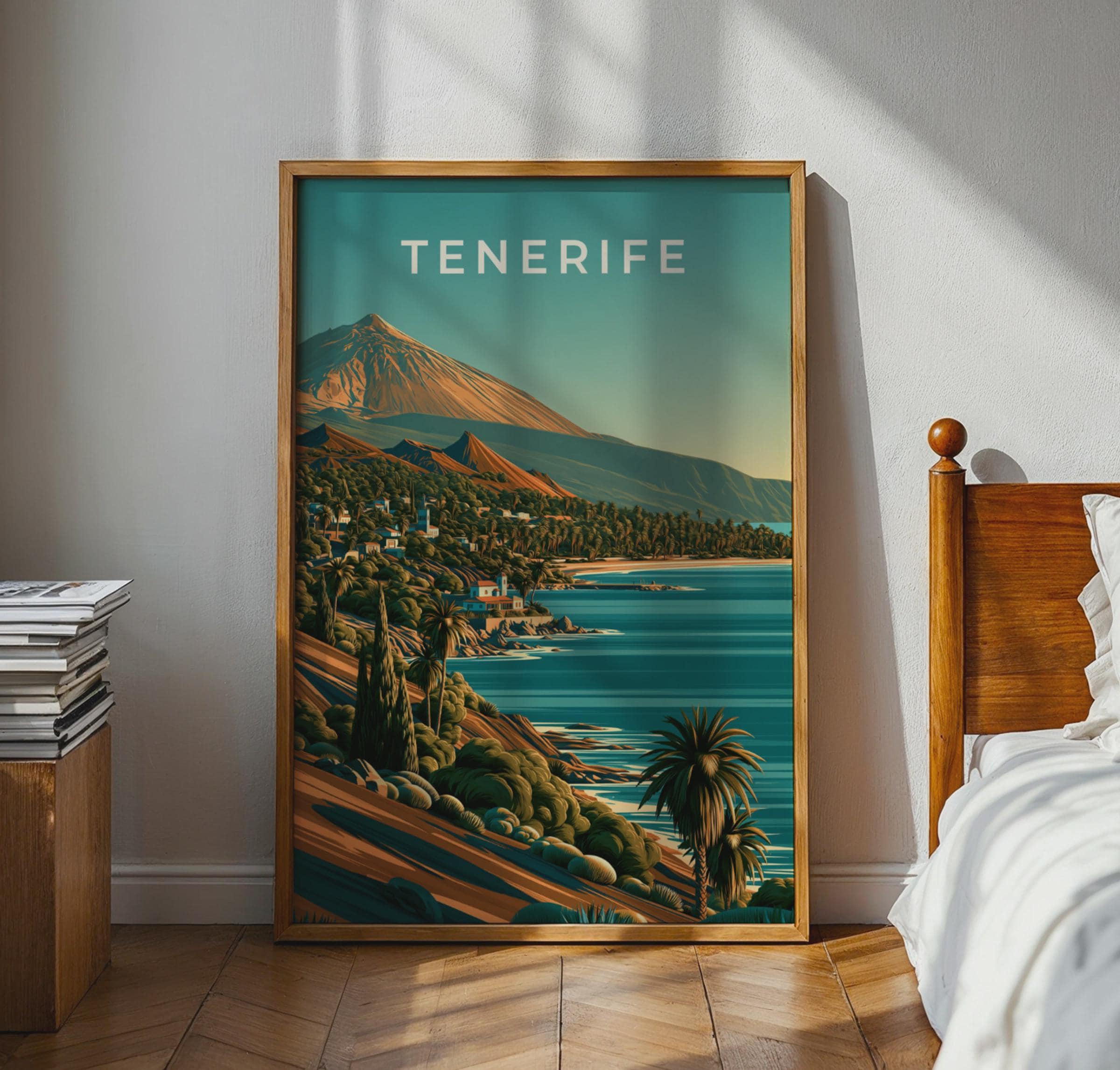 Tenerife Print, Canary Islands Wall Art, Retro Coastal Poster, Mount Teide - Travel Wall Art