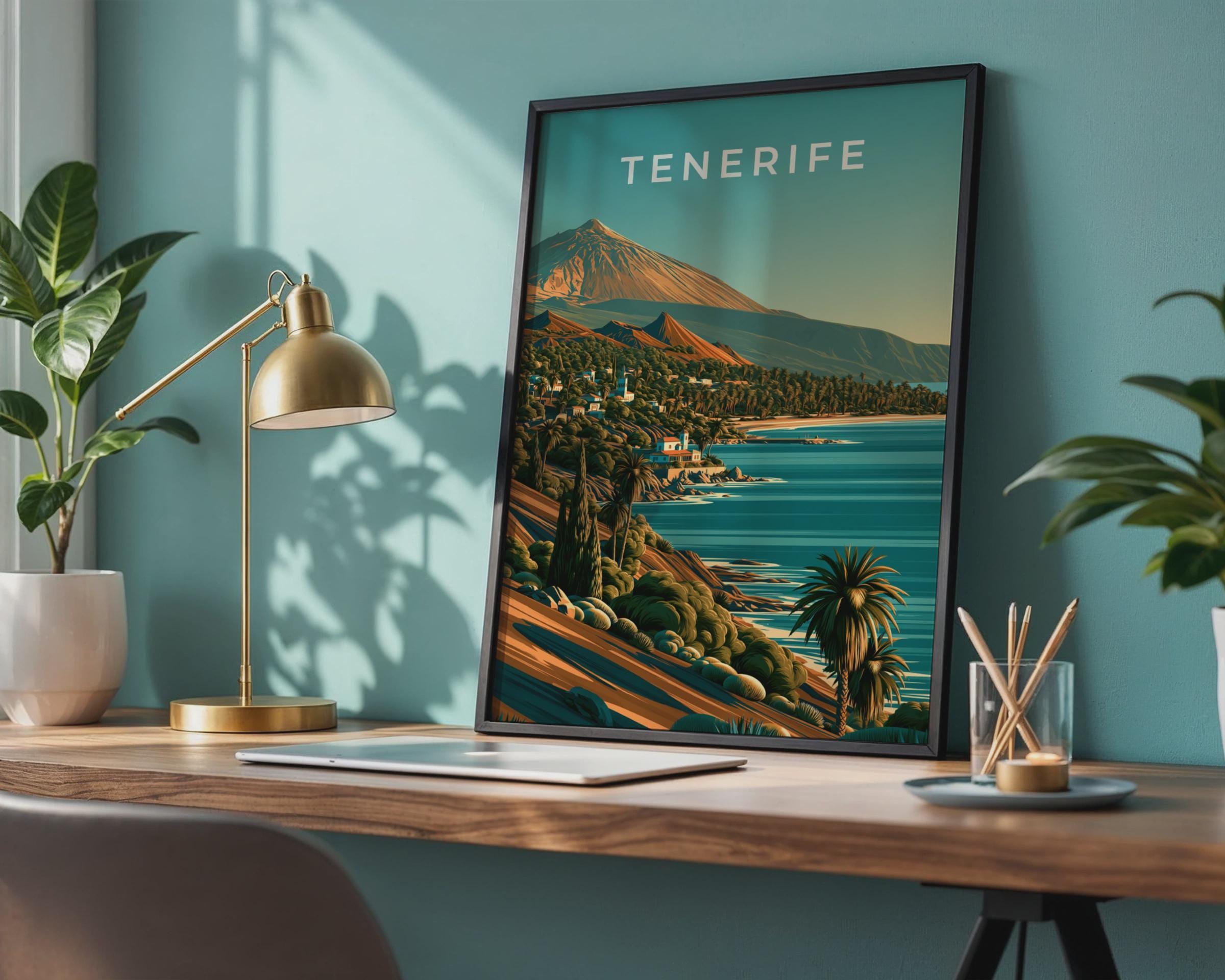 Tenerife Print, Canary Islands Wall Art, Retro Coastal Poster, Mount Teide - Travel Wall Art