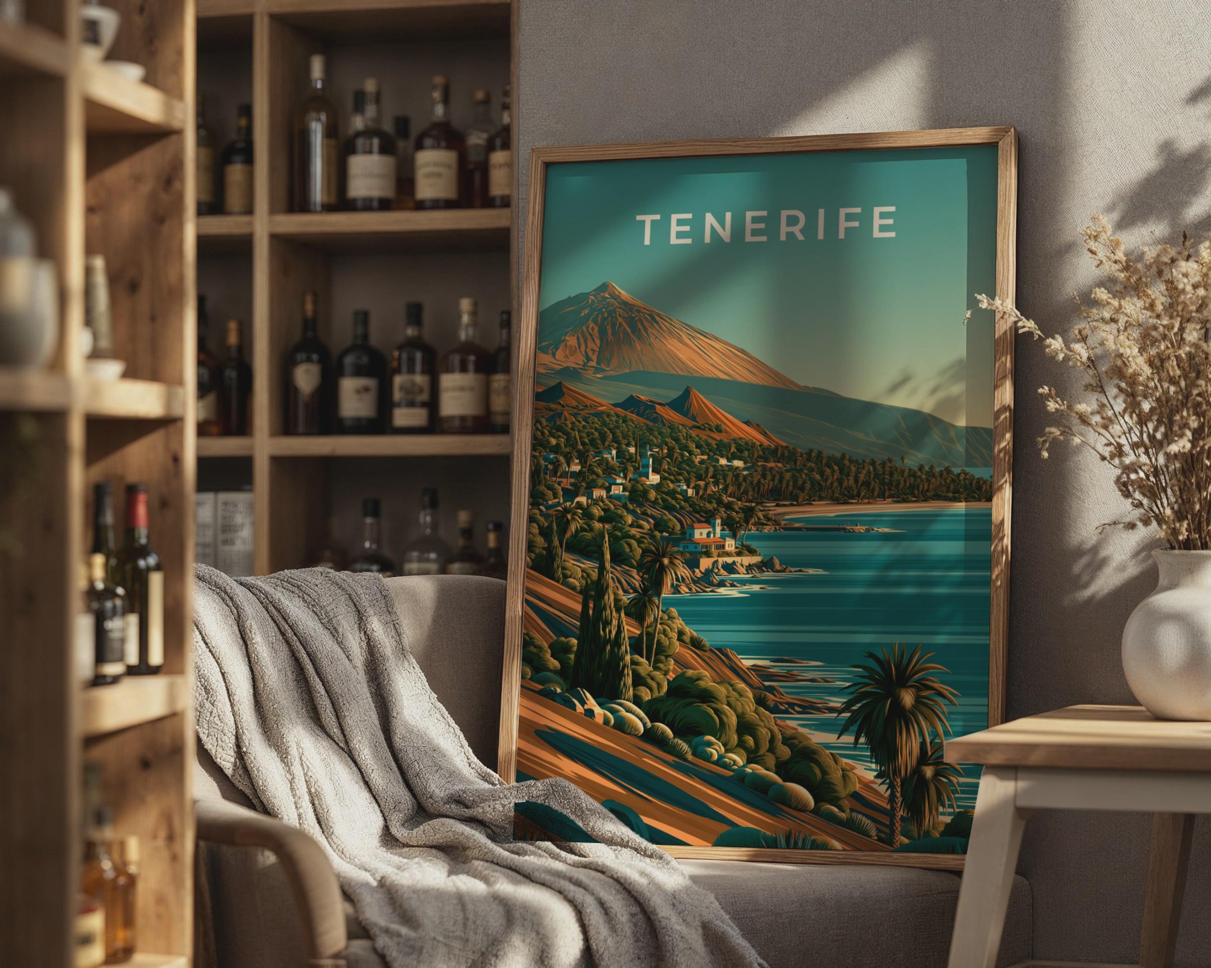 Tenerife Print, Canary Islands Wall Art, Retro Coastal Poster, Mount Teide - Travel Wall Art