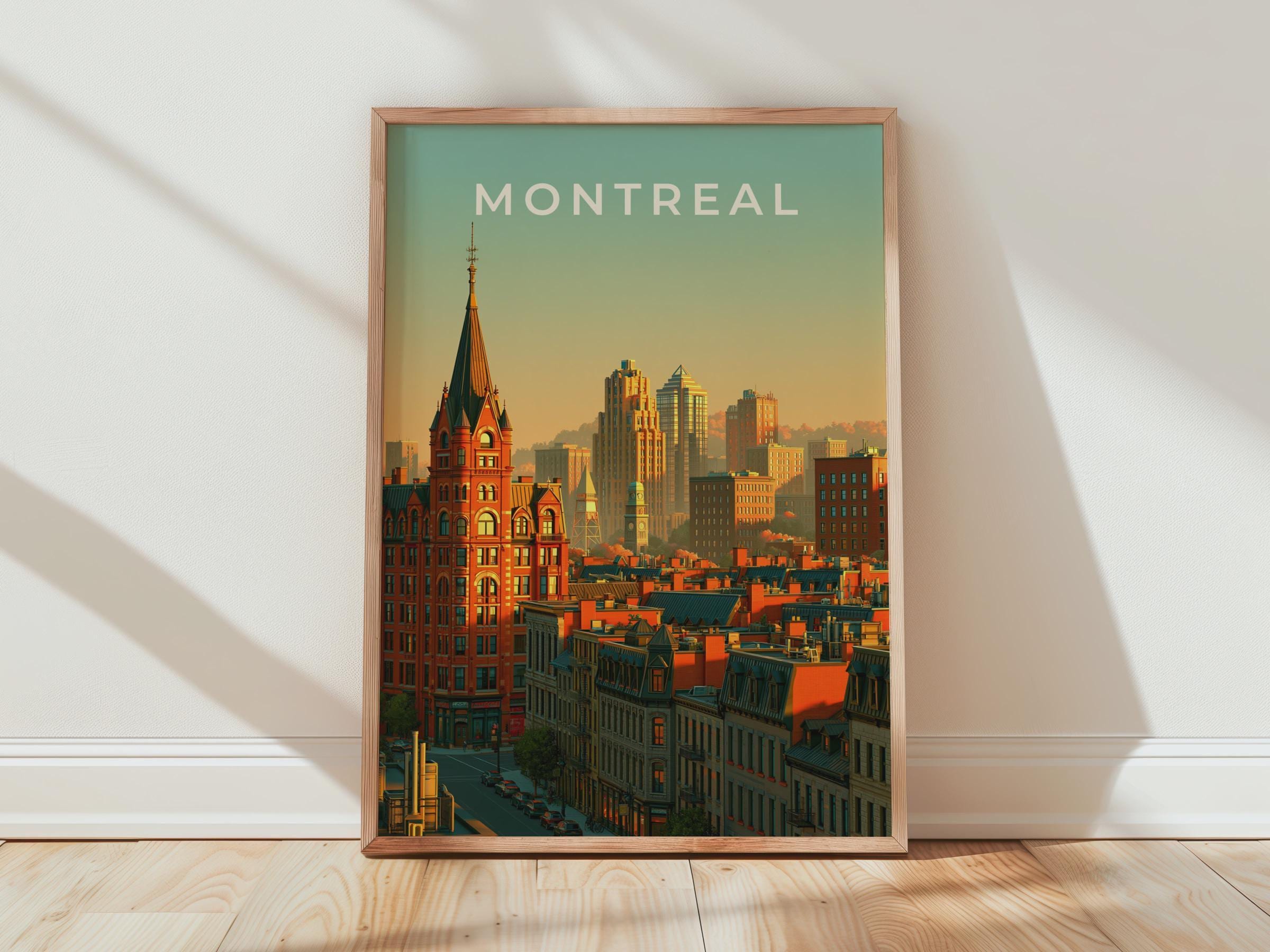 Montreal Skyline Print, Canada City Poster, Retro Illustration, Old Town Wall Art - Travel Wall Art