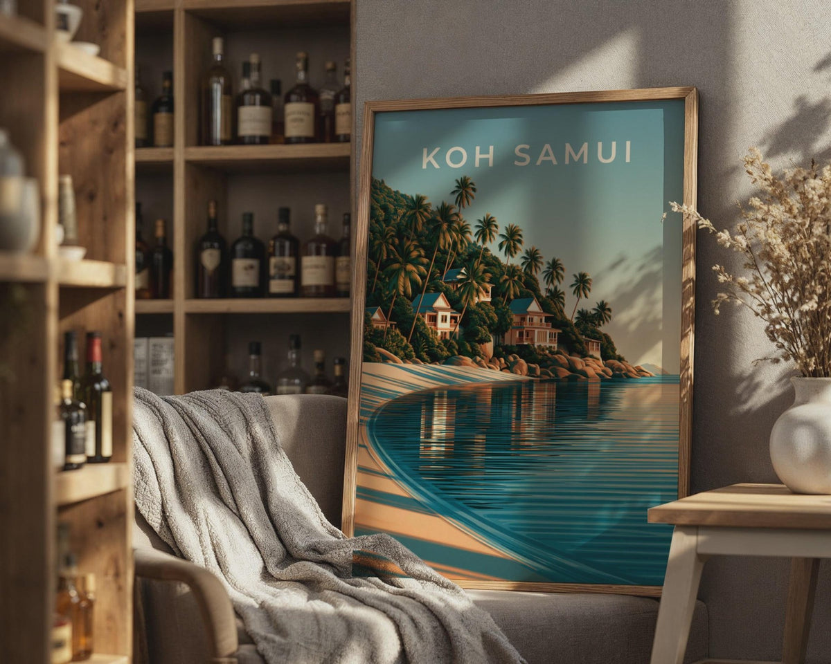 Koh Samui Print, Thailand Island Beach Poster, Tropical Palm Tree Wall Art - WanderWall