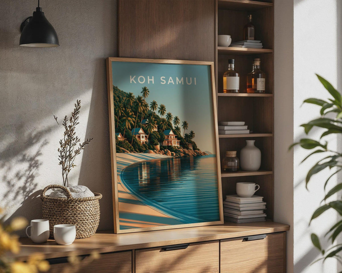 Koh Samui Print, Thailand Island Beach Poster, Tropical Palm Tree Wall Art - WanderWall