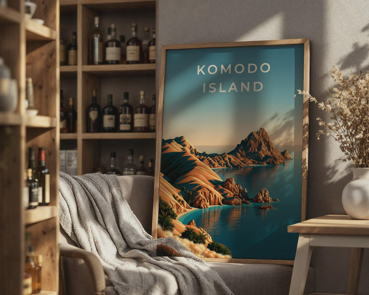 Komodo Island Print, Indonesia Wall Art, Minimalist Coastal Landscape Poster - WanderWall