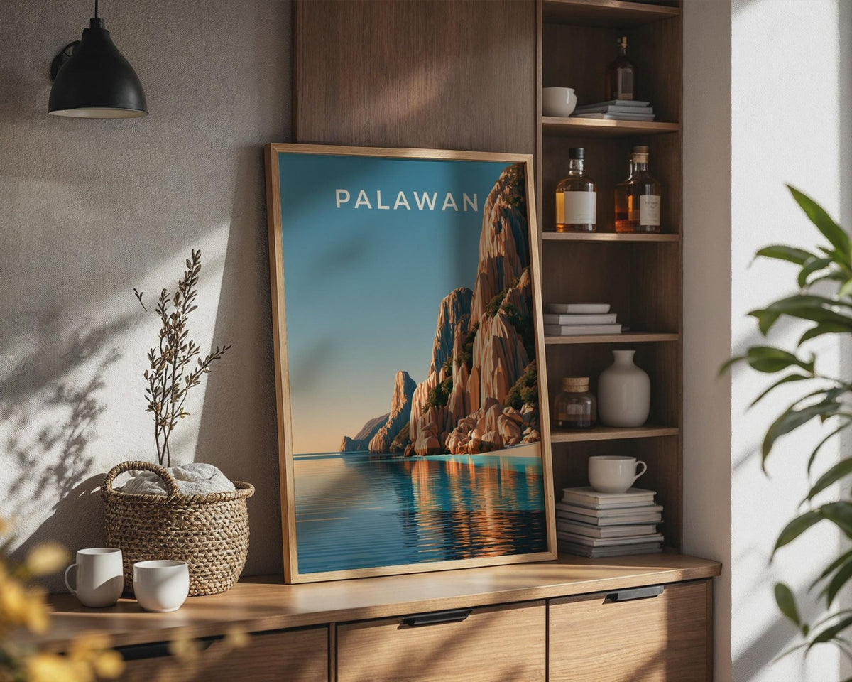 Palawan Philippines Print, Tropical Island Limestone Cliffs, Minimalist Wall Art - WanderWall
