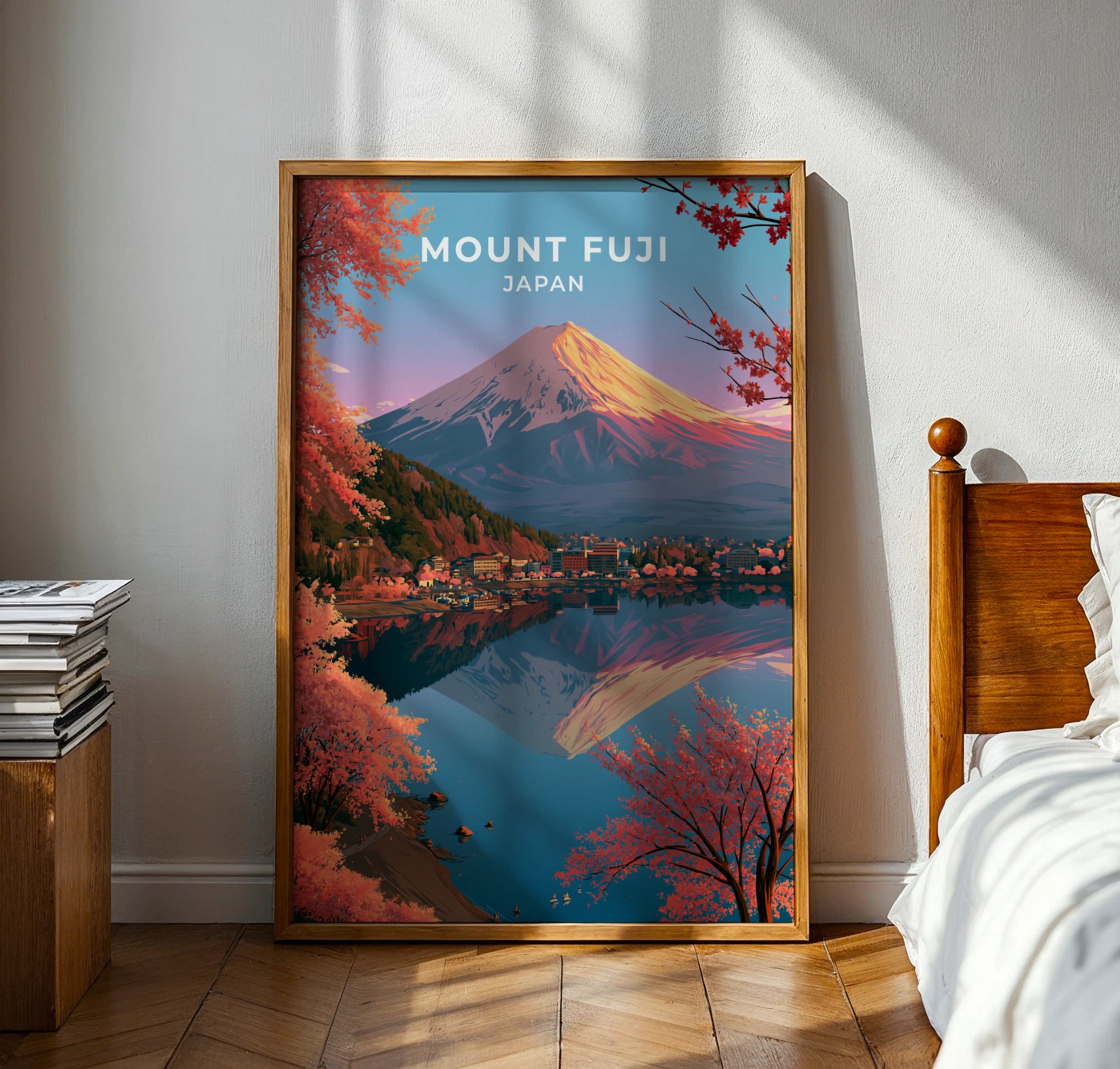 Mount Fuji Japan Poster, Cherry Blossom Wall Art, Japanese Mountain Print, Asia