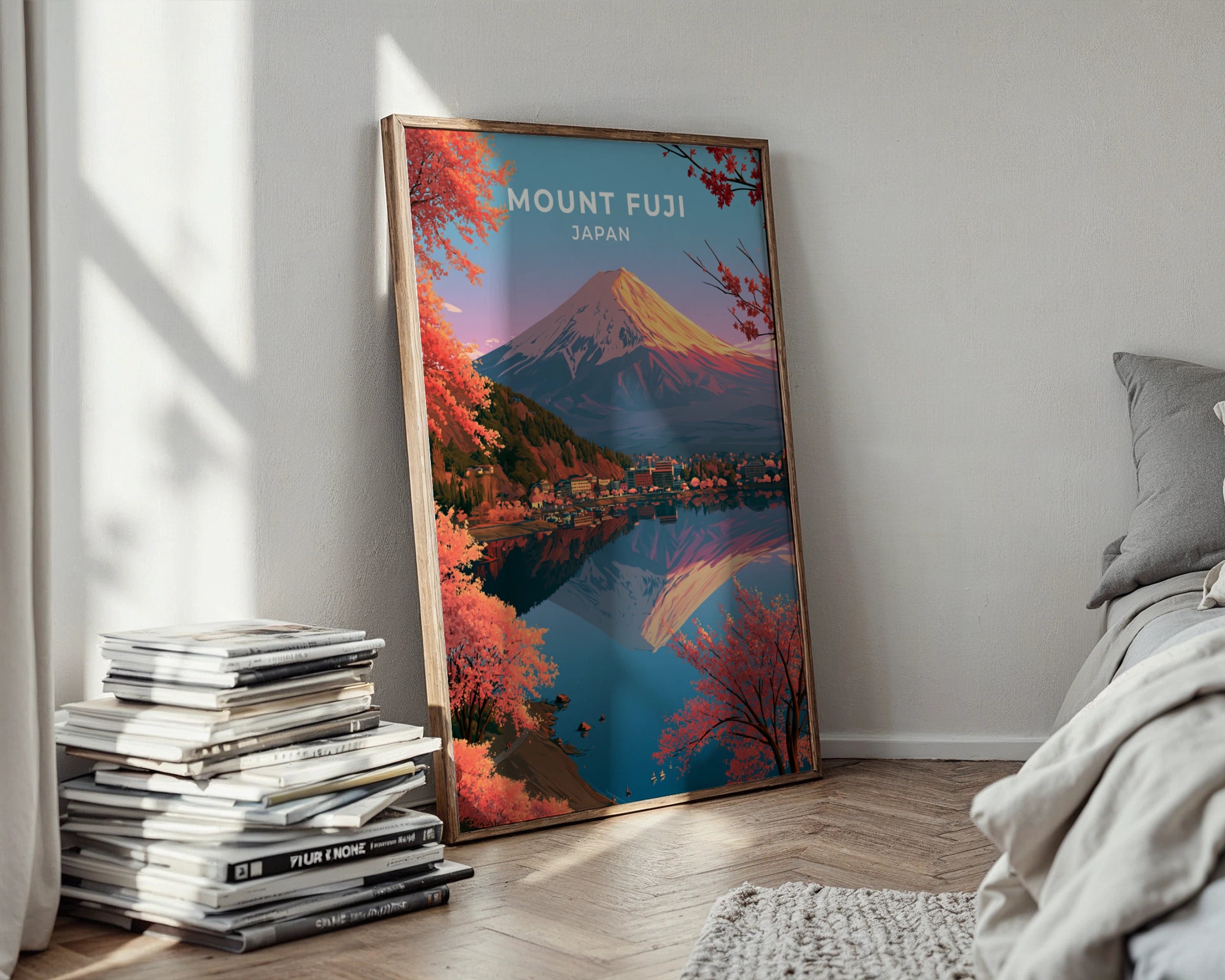 Mount Fuji Japan Poster, Cherry Blossom Wall Art, Japanese Mountain Print, Asia