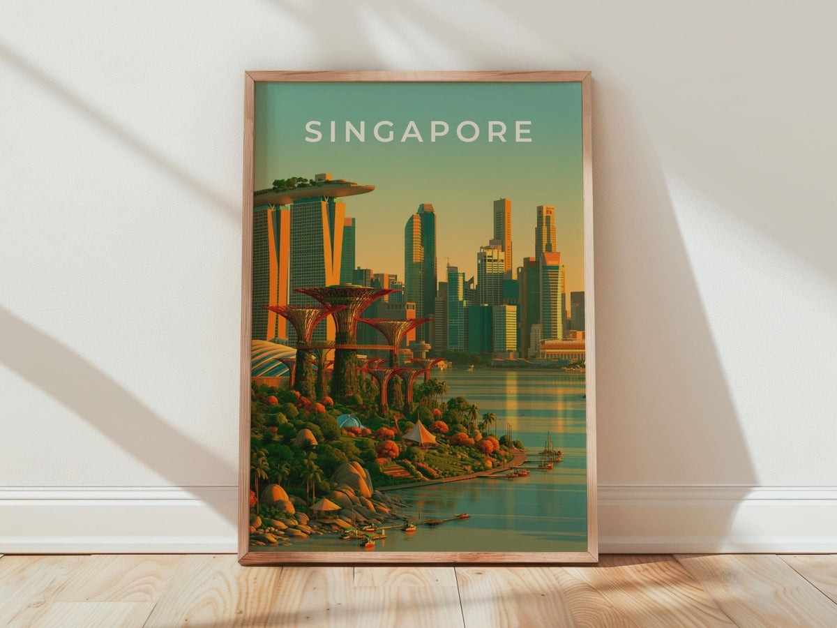 Singapore City Skyline Print, Gardens by the Bay, Marina Bay Sands Wall Art - WanderWall
