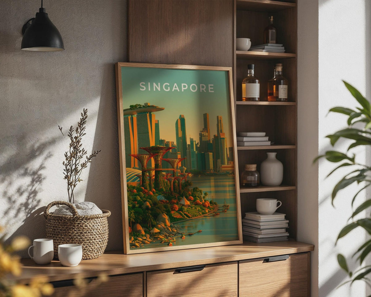 Singapore City Skyline Print, Gardens by the Bay, Marina Bay Sands Wall Art - WanderWall