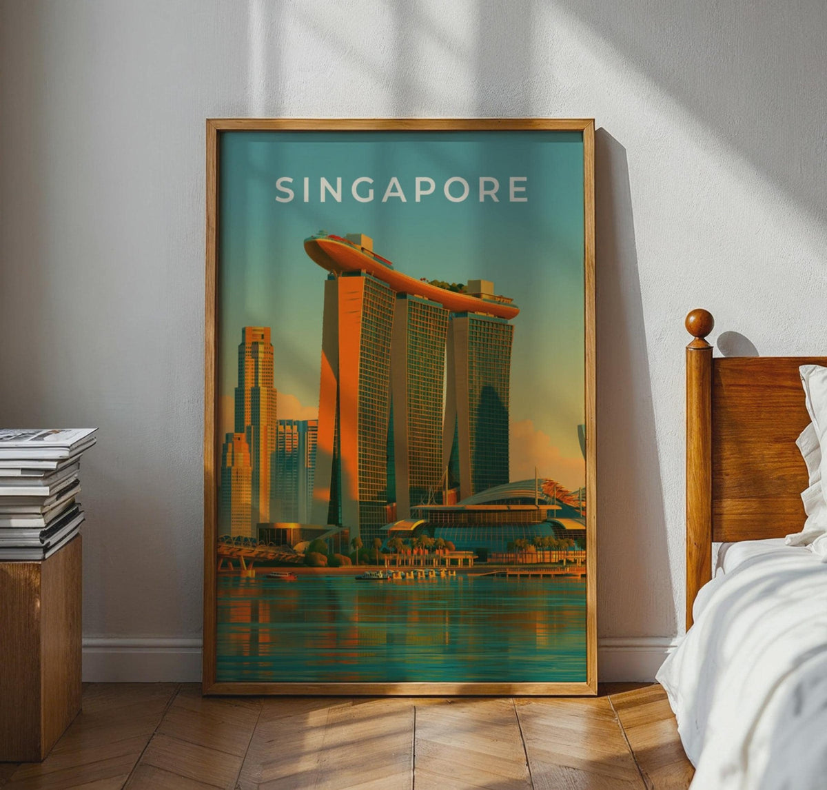 Singapore Print, Marina Bay Sands Poster, Retro City Skyline Wall Art - WanderWall
