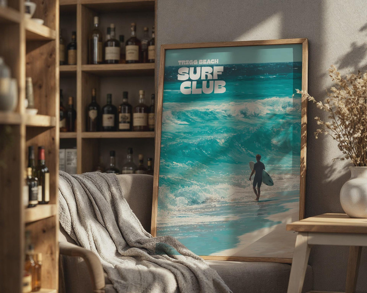 Trigg Beach Surf Club Art Print Ocean Waves Surfing Poster - WanderWall