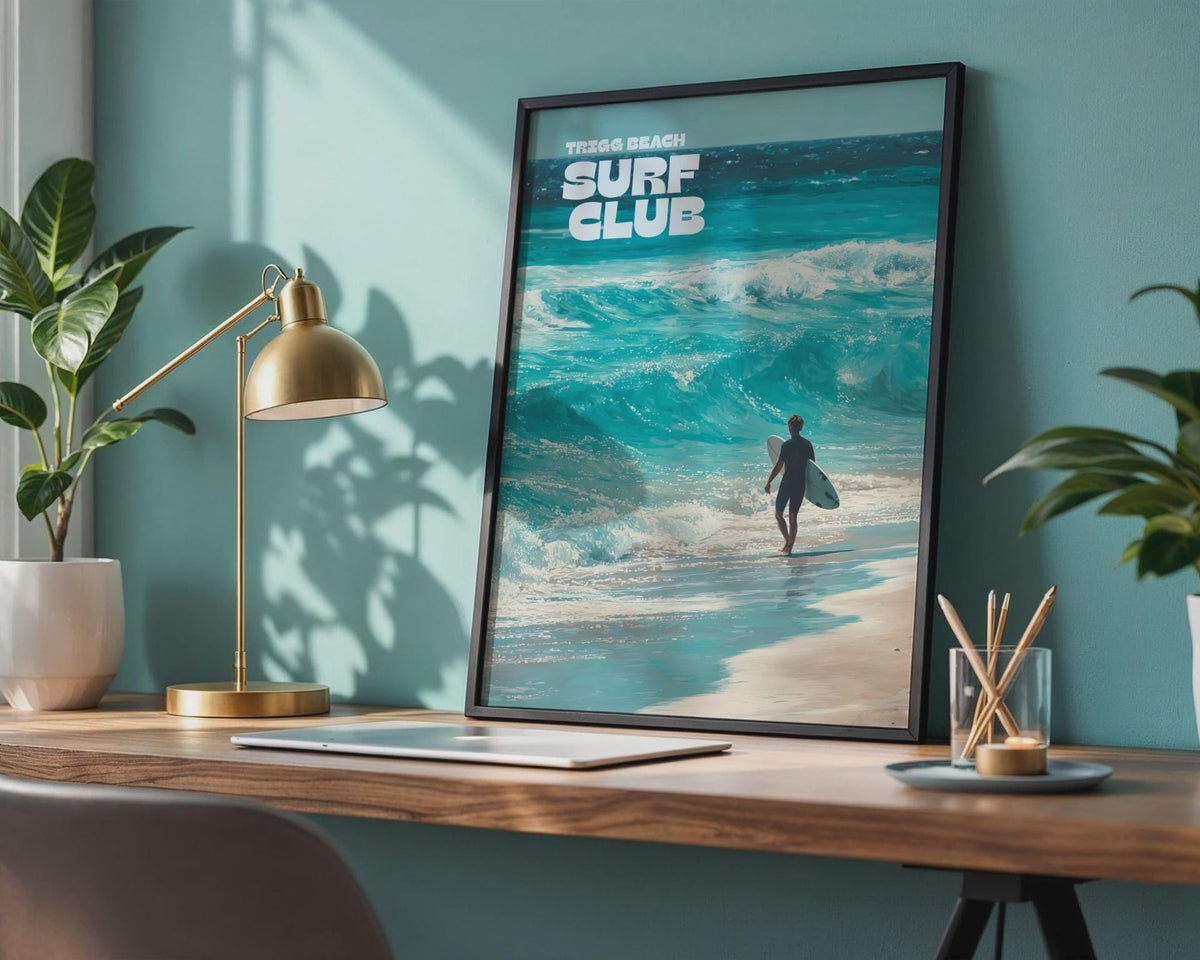 Trigg Beach Surf Club Art Print Ocean Waves Surfing Poster - WanderWall