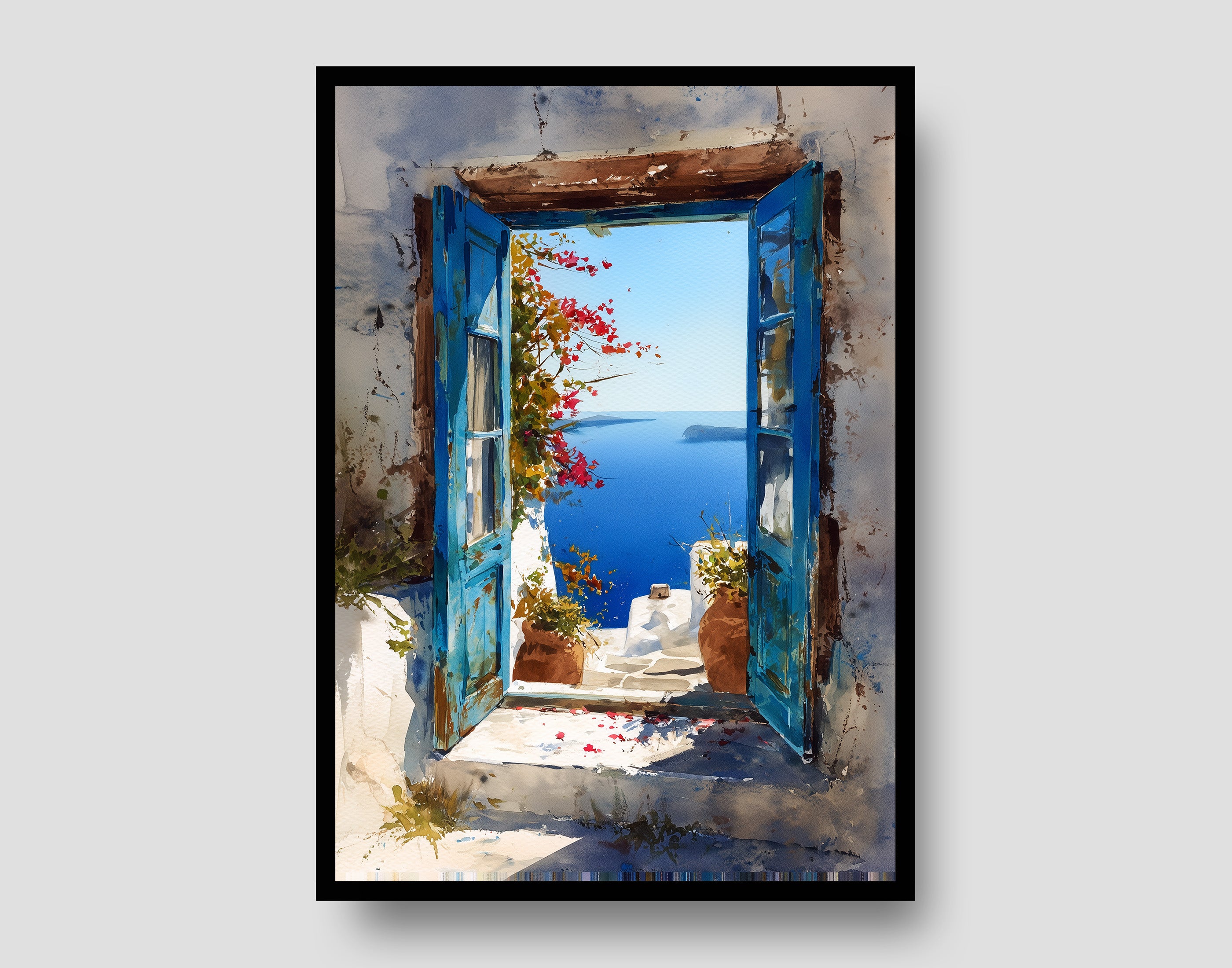Santorini Open Window Poster
