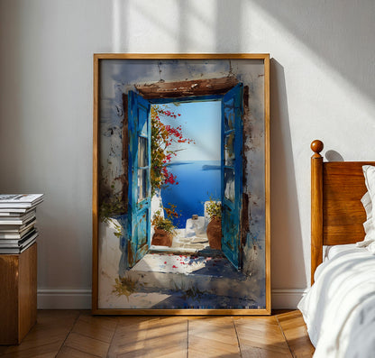 Santorini Open Window Poster