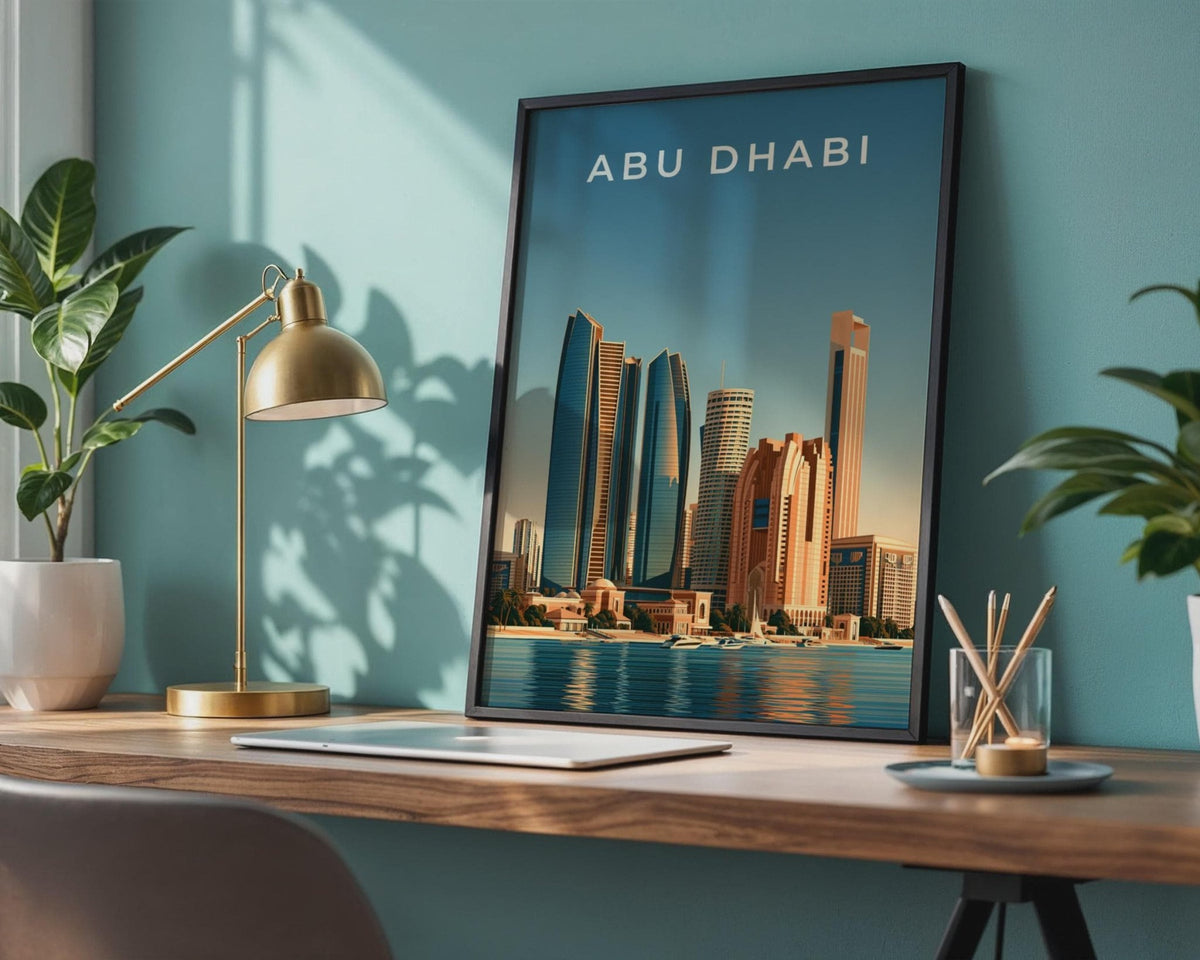 Abu Dhabi Skyline Print, UAE City Poster, Modern Minimalist Middle East Wall Art - WanderWall