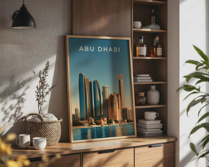 Abu Dhabi Skyline Print, UAE City Poster, Modern Minimalist Middle East Wall Art - WanderWall